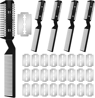 Yinkin 5-Pack Dog Hair Razor Comb with 25 Blades - Safe Manual Grooming Tool for Dogs & Cats, Black