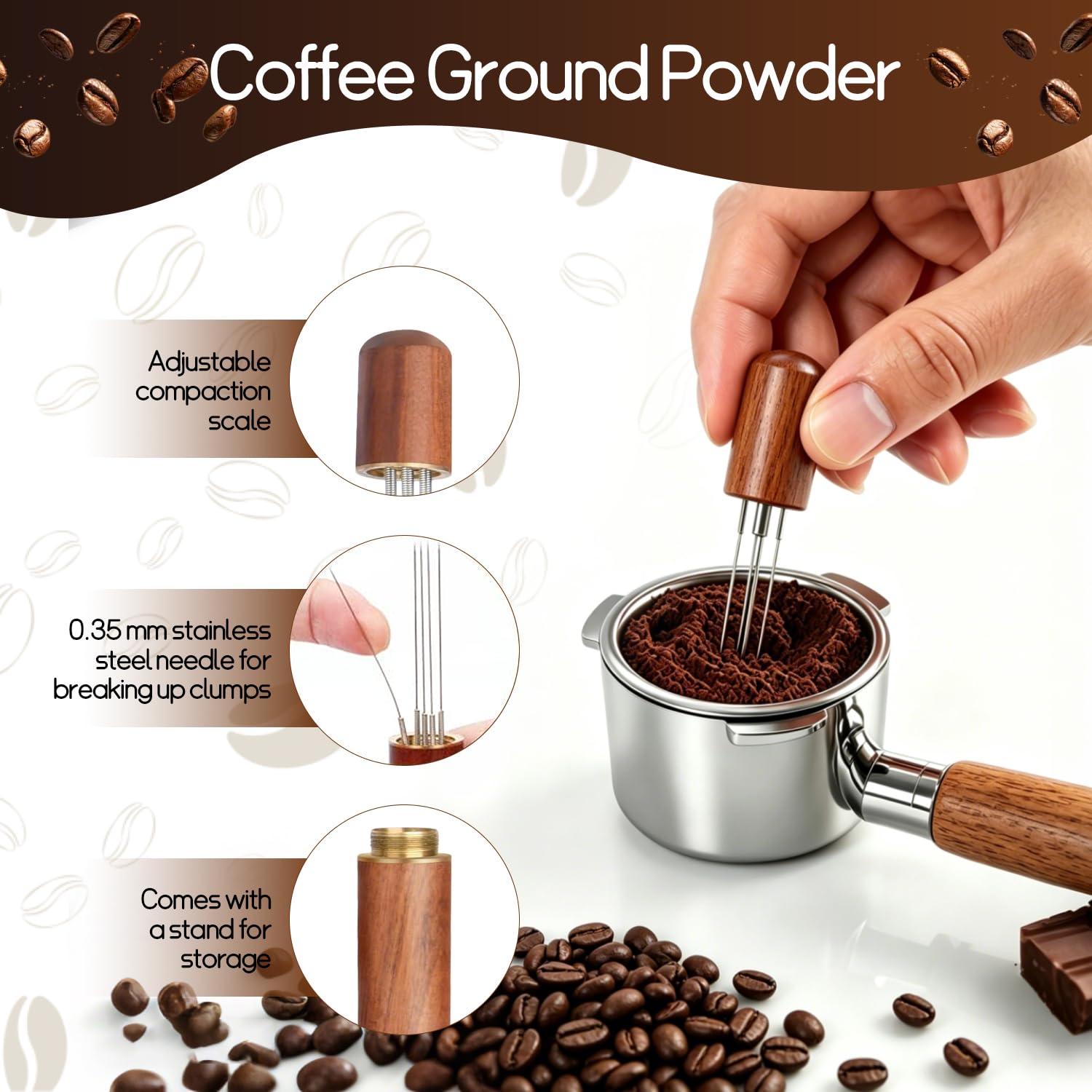 Pressino per Caffe da 58 mm Tamper Caffe Kit con Mini Ago WDT Tool e Pressa Caffè Tappetino Tamper 58mm Base Filettata e Molla Regolabile Pressino per Caffè Espresso Accessorio per Barista Caffetterie
