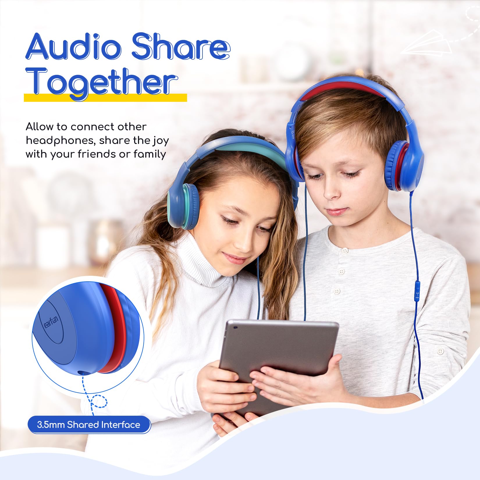EarFun K1 Kids Headphones Wired with Mic, Volume Limit Headphones for Kids view 7