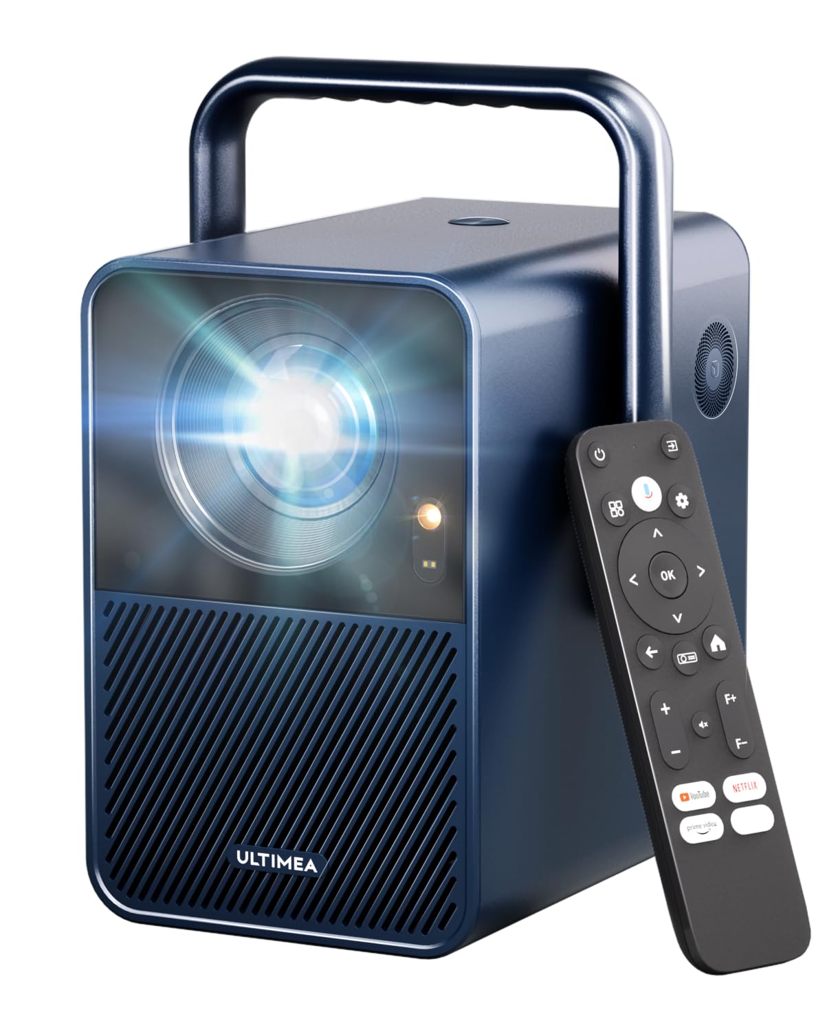 ULTIMEA Proiettore 4K Supporto Android TV 11.0 con Netflix, Videoproiettore 1000 ANSI Lumen, Dolby Audio, Bassi profondi, Design Maniglia, Home Cinema Portatile Proiettori 1080P Nativo, Poseidon E40