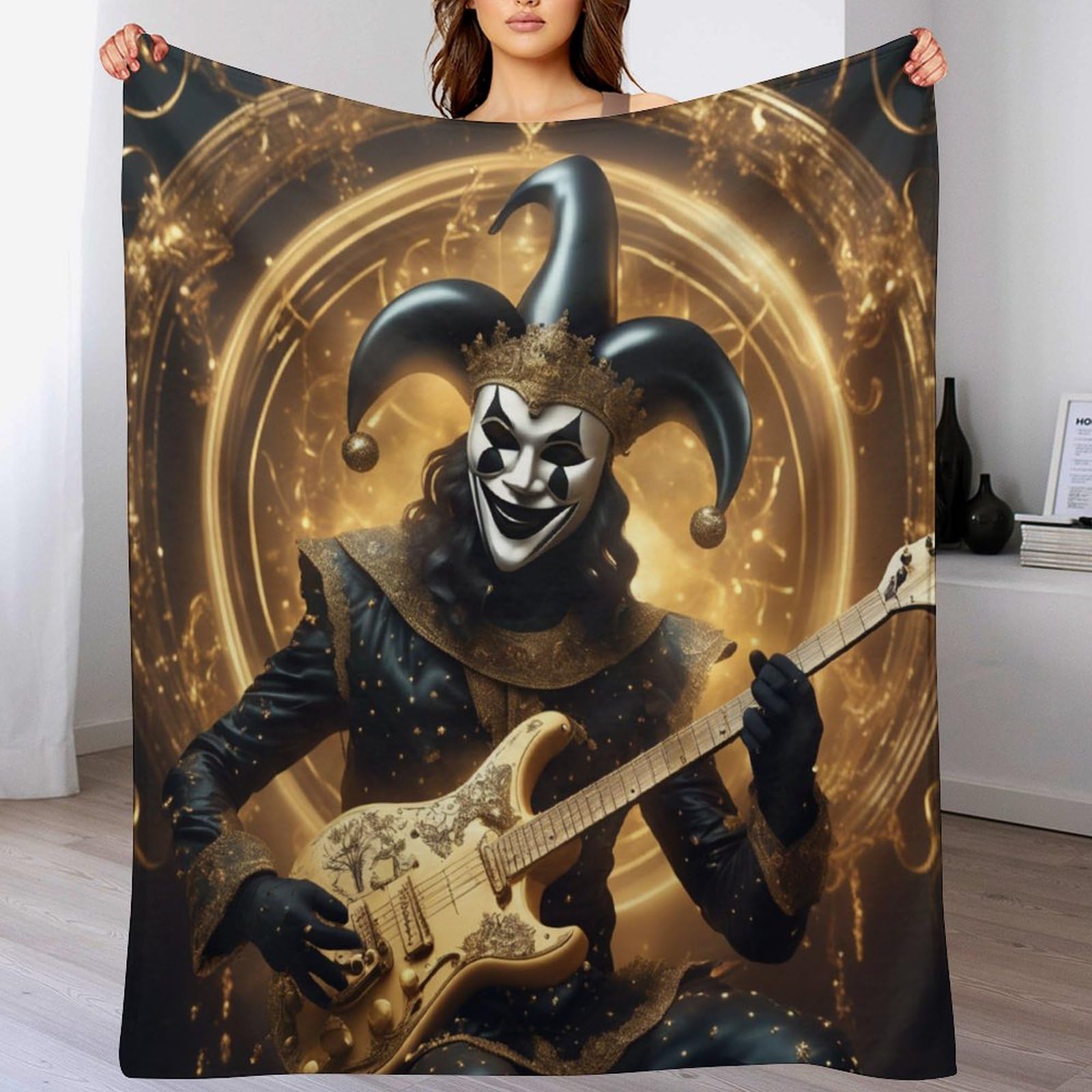 Manta de franela con payaso y guitarra para tardes de sofá
