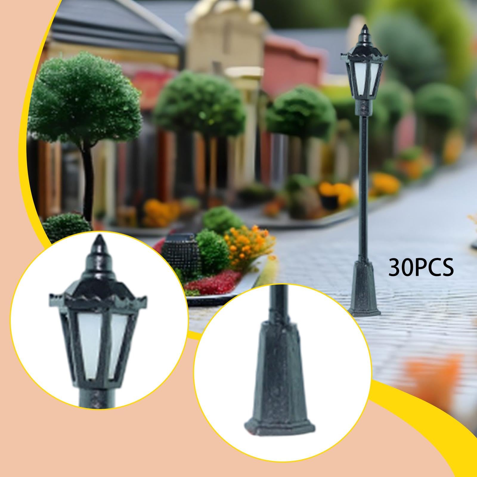 Modèles miniatures de lampadaires à l'échelle HO/OO (1:75) pour réseaux ferroviaires miniatures, projets de bricolage, accessoires de photographie, 30 Pièces