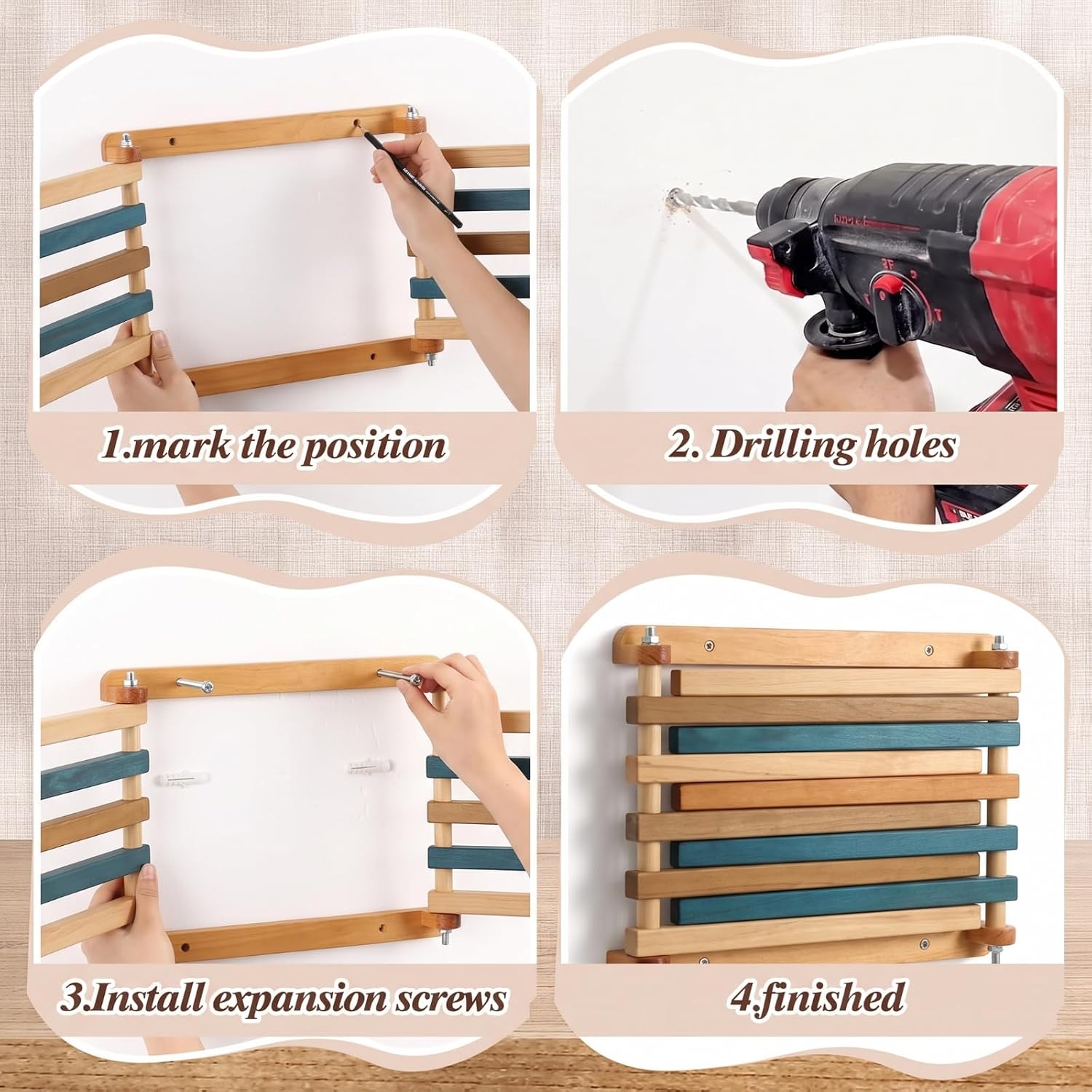 Novabright 1 Pcs Wood Foldable Wall Mounted Drying Rack, Colorful