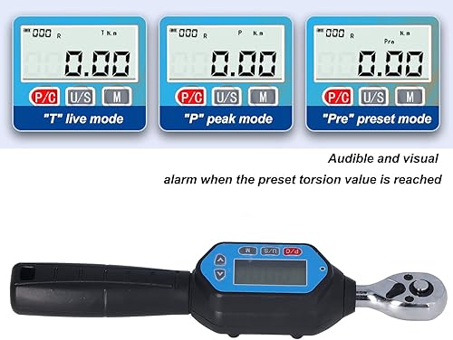 Miniatura 2 de Llave dinamométrica digital, conector de 1/4 pulgadas, pantalla digital electrónica, medidor de torsión ajustable, herramienta de zócalo, medidor de