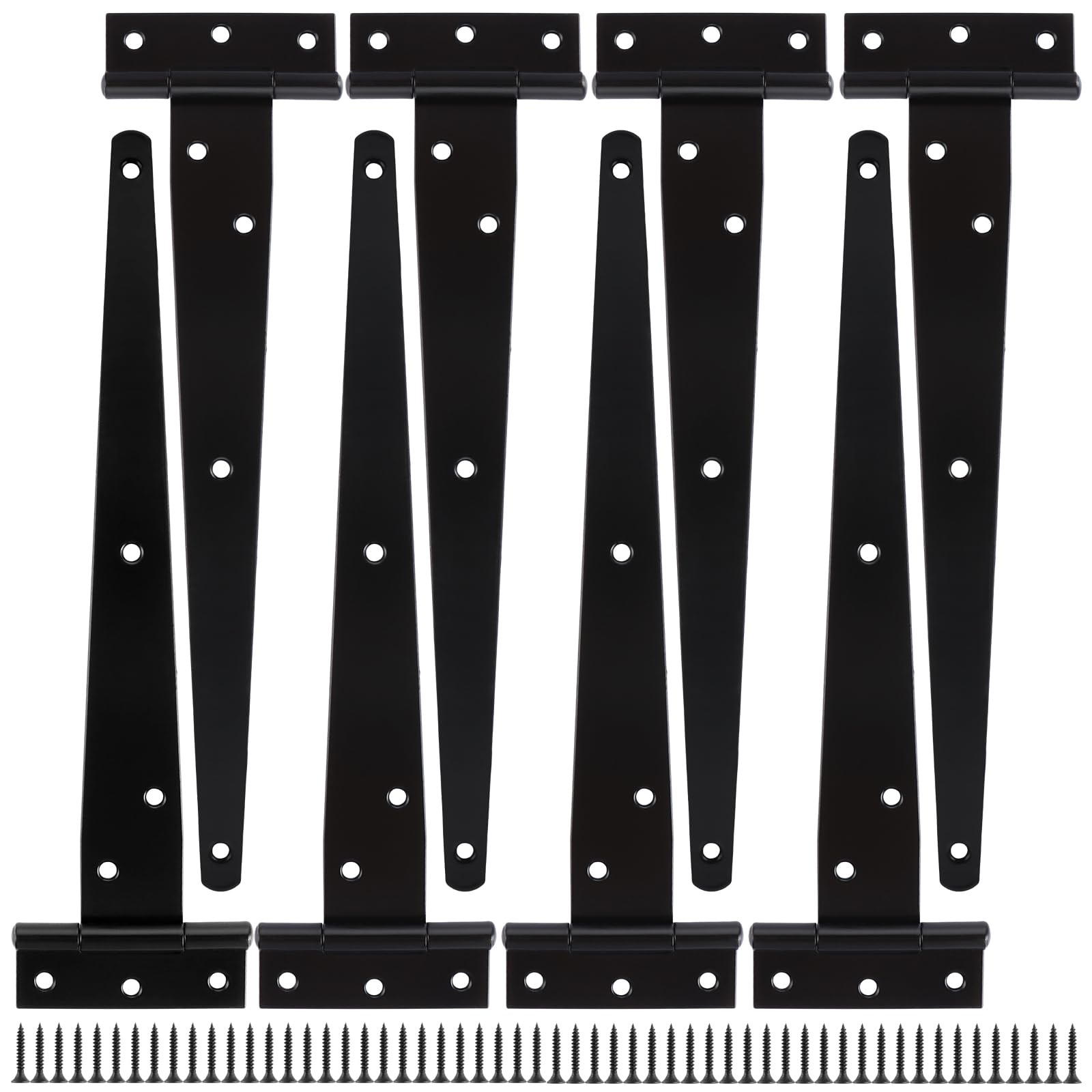 8pcs 25cm Charnières de Porte en T, Charniere Porte Lourde en Métal Galvanisé, Charnières en T Noir 10 Pouces avec Vis pour Portes de Hangar, Portes de Jardin, Fenêtres