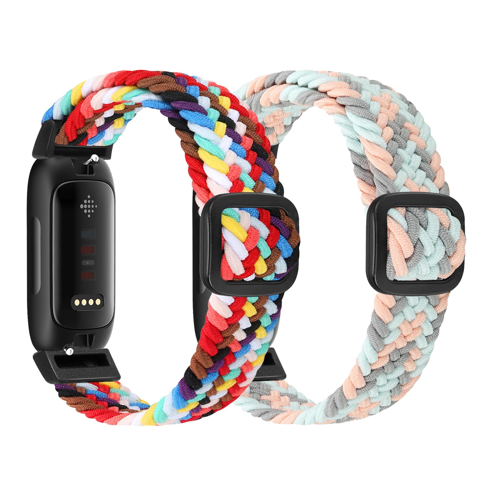 FTYQUEE Braided Stretchy Adjustable Straps Compatible for Fitbit Inspire 3/Inspire 2/Inspire HR/Inspire/Ace 3/Ace 2 for Women Men,Sport Elastic Nylon