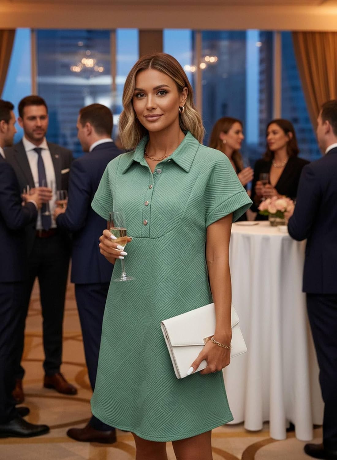 Acelitt Summer Lapel Collared Dresses for Women 2026 Batwing Short Sleeve Mini Dress Beach Sundress - Image 3