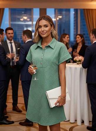 Acelitt Summer Lapel Collared Dresses for Women 2026 Batwing Short Sleeve Mini Dress Beach Sundress