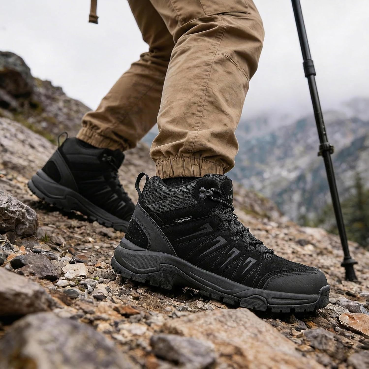 Men's Waterproof Hiking Boots Lightweight Leather Mid Ankle Outdoor Trail Trekking shoes