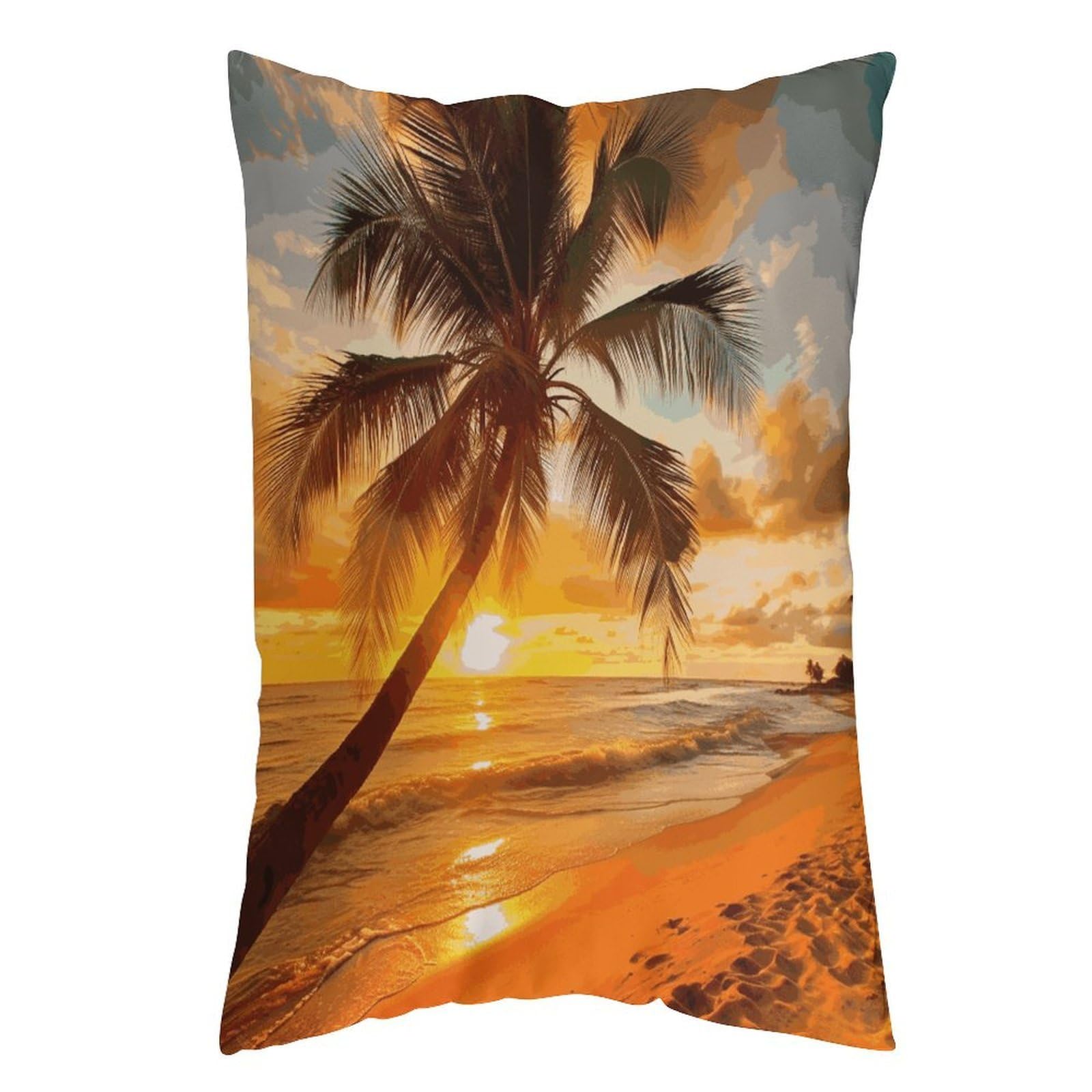LDGSUPH Tropical Beach Palm Tree Sunset Pillow Cases Soft Pillowcase with Invisible Zipper Wrinkle Resistant Pillow Covers Breathable Removable Pillow Protector for Bed Sofa Car 20"x30"