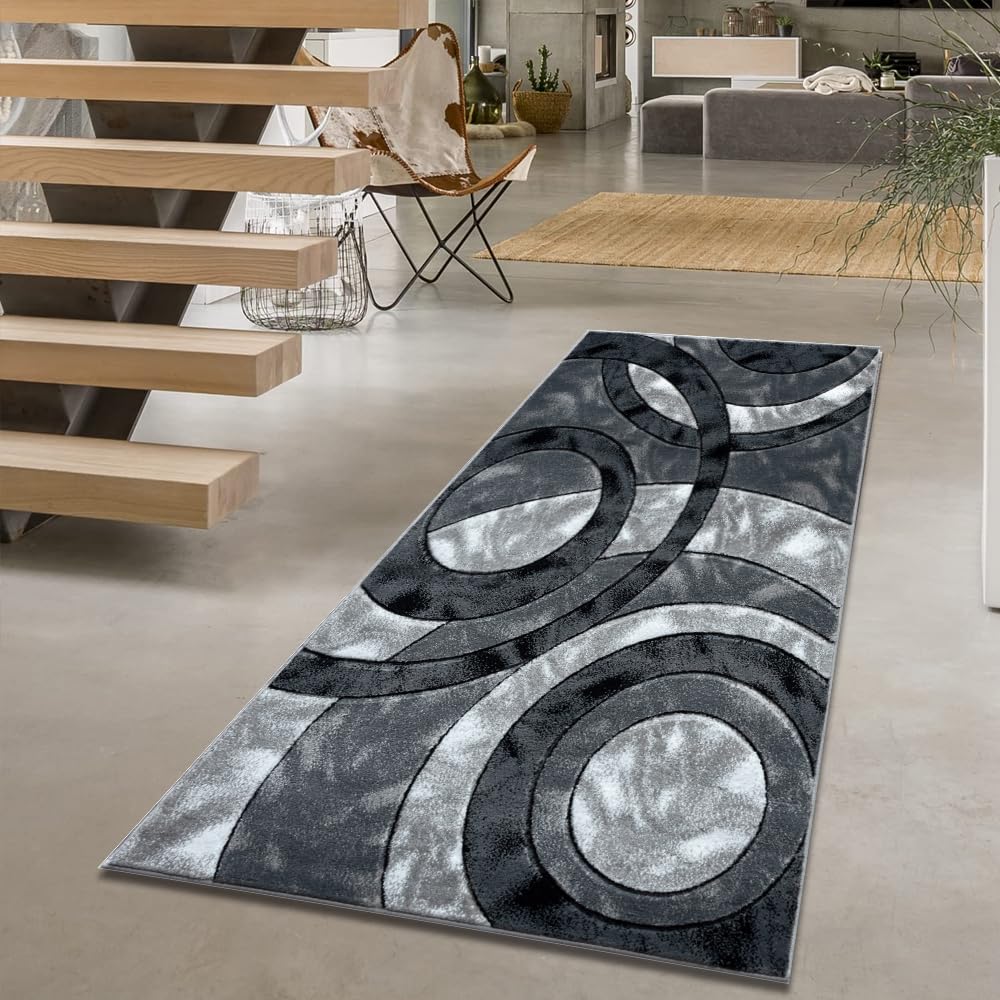 Retro Runners for Hallways Circle Design Soft Dense Pile Washable Non Slip Heavy Water Absorbent Kitchen Runner Rug(Grey, 80 X 150 cm)
