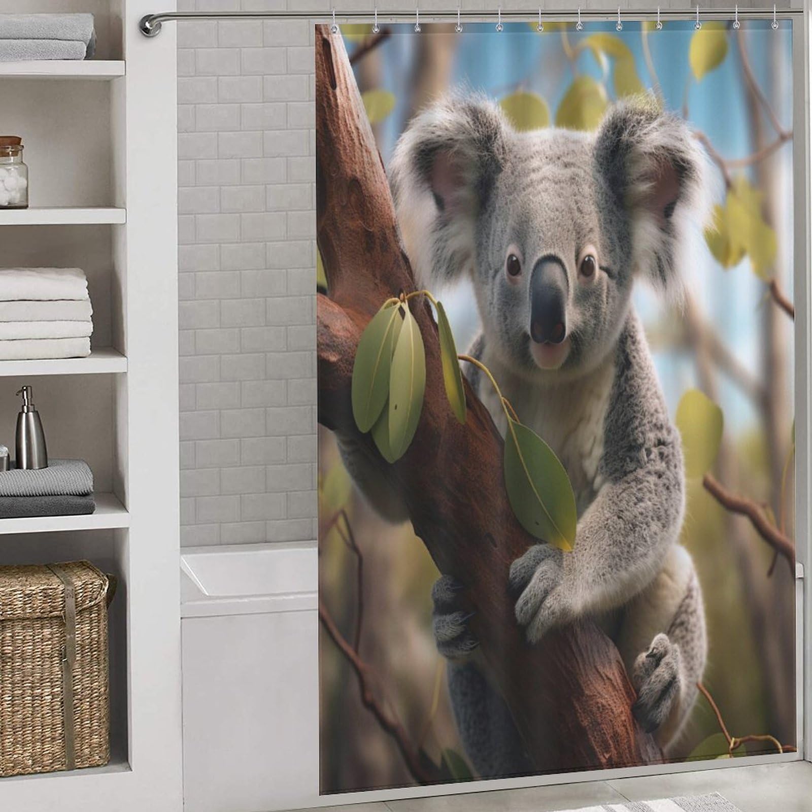 Rideau de douche polyester avec motif koala pour salle de bain familiale
