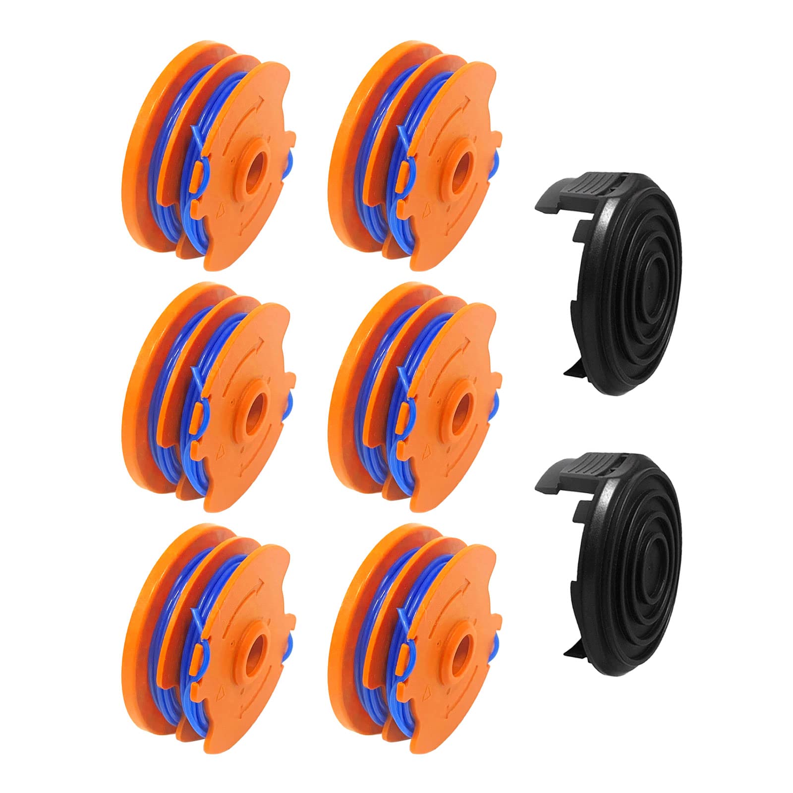 Line String Trimmer Replacement Spools, 1.65mm 8.3m Spool lines Compatible with QUALCAST Trimmers, MacAllister Trimmers, WORX Trimmers (6 Spools + 2 Caps)