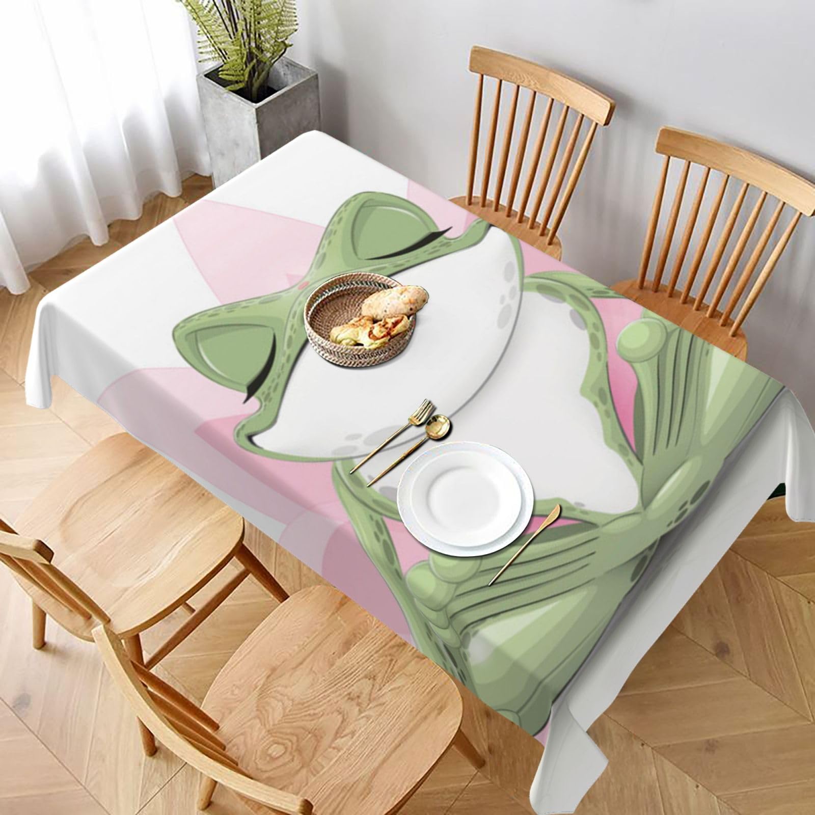 BNVSADC Cute Funny Frog Doing Yoga Printed Rectangle Tablecloth 228x152 CM, Water Resistant Polyester Table Cloth Decorative Fabric Table Covers for Kitchen Dining Table Parties Camping