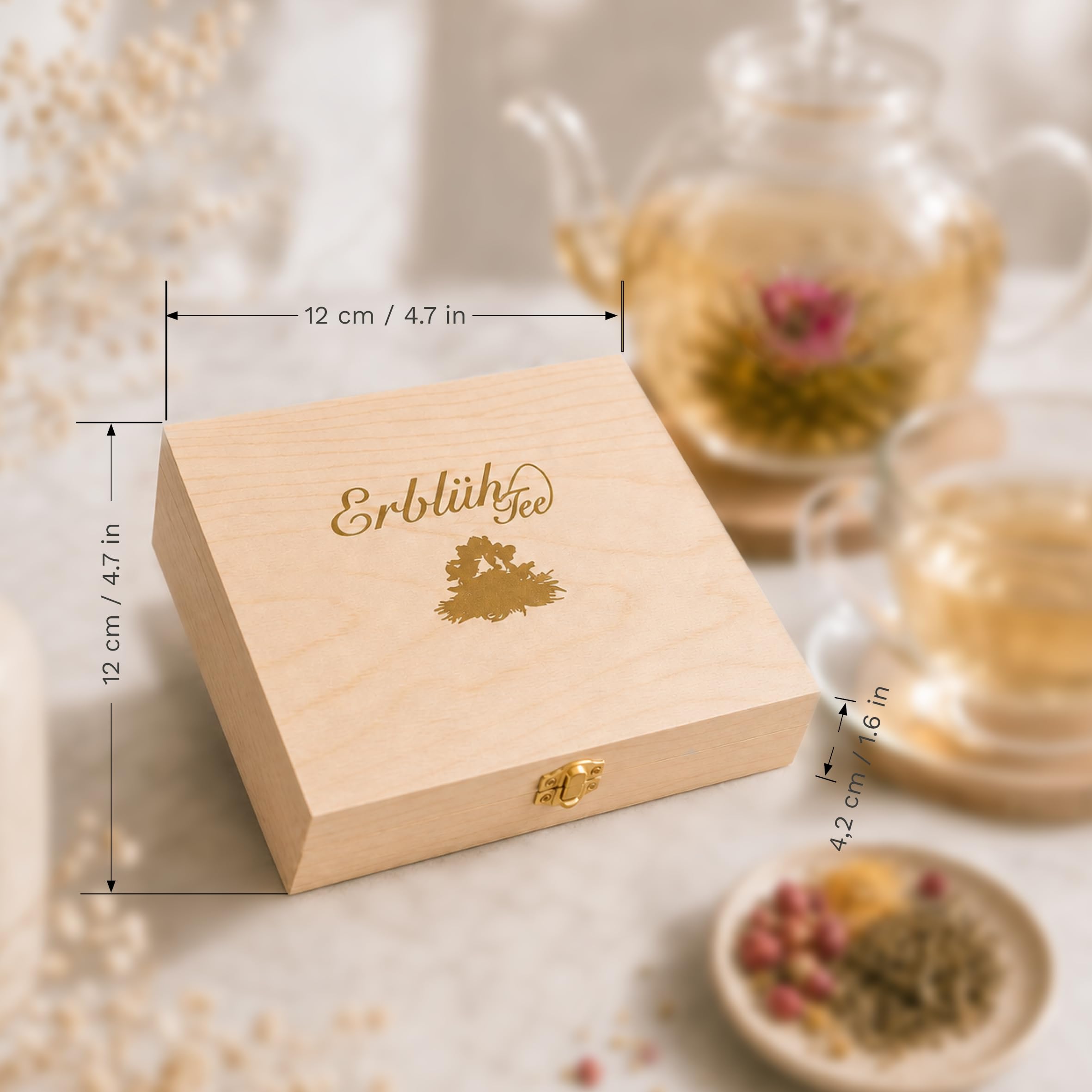 Creano Flores de Té Blanco 12 uds – Cofre de Madera con 6 Variedades – Regalo Sostenible y Elegante para Mujer y Amantes del Té Gourmet