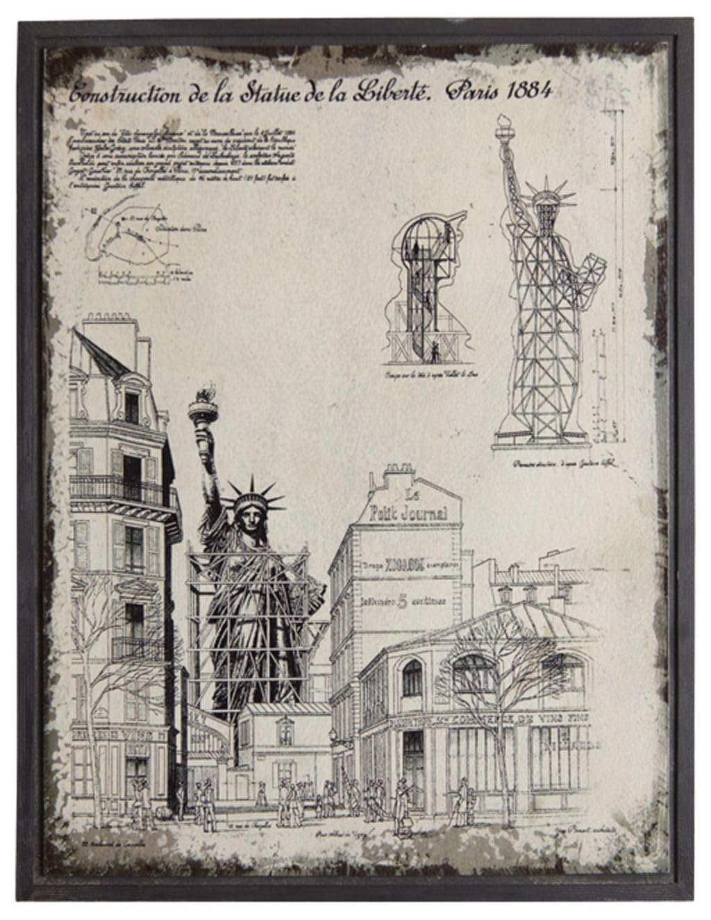 Tableau architecte en bois haut de gamme Statue de la Liberté cadre noir et blanc epais