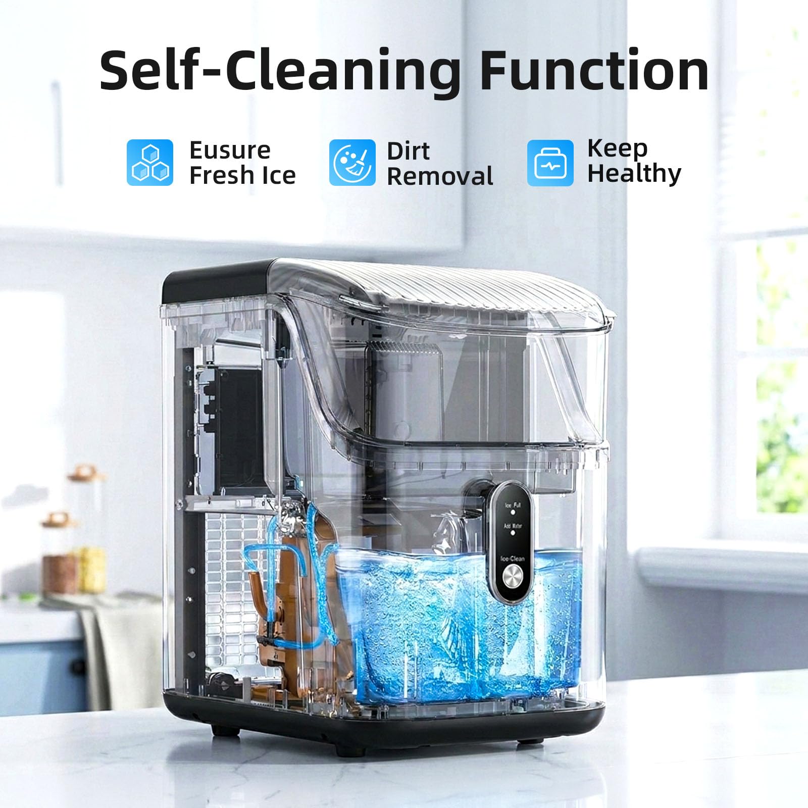 Antarctic Star Nugget Ice Maker Countertop, 35lbs/24h, Soft Chewable Ice, Self-Cleaning, Fast Making In 8 Mins, Portable Ice Machine With Handle, Ice Basket & Scoop, Stainless Steel Silver on Fridge.com - View 4