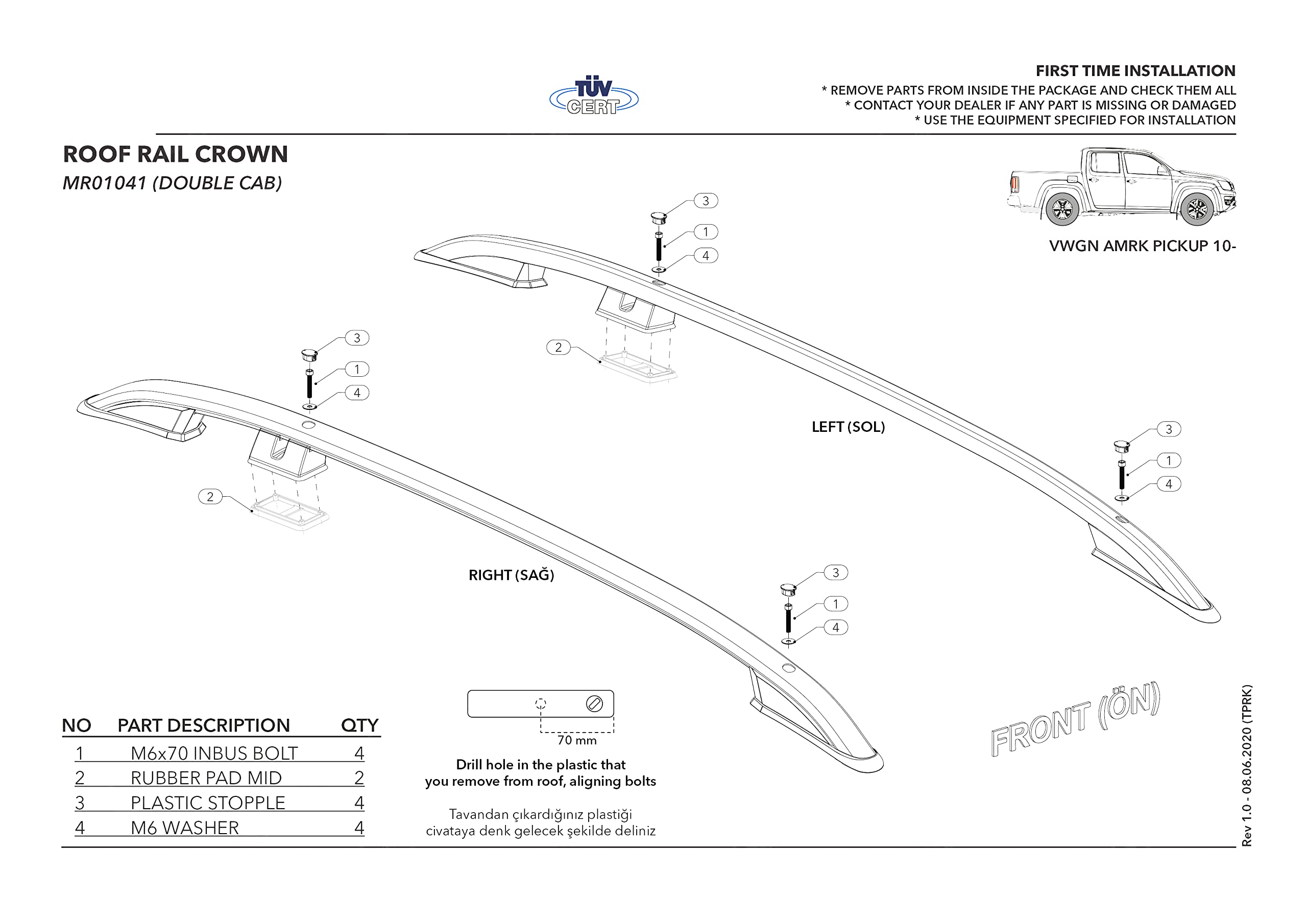 Barres De Toit Volkswagen Amarok 2F 2010-2020 (empattement Court L1/H1) - Gris, Aluminium Anodisé
