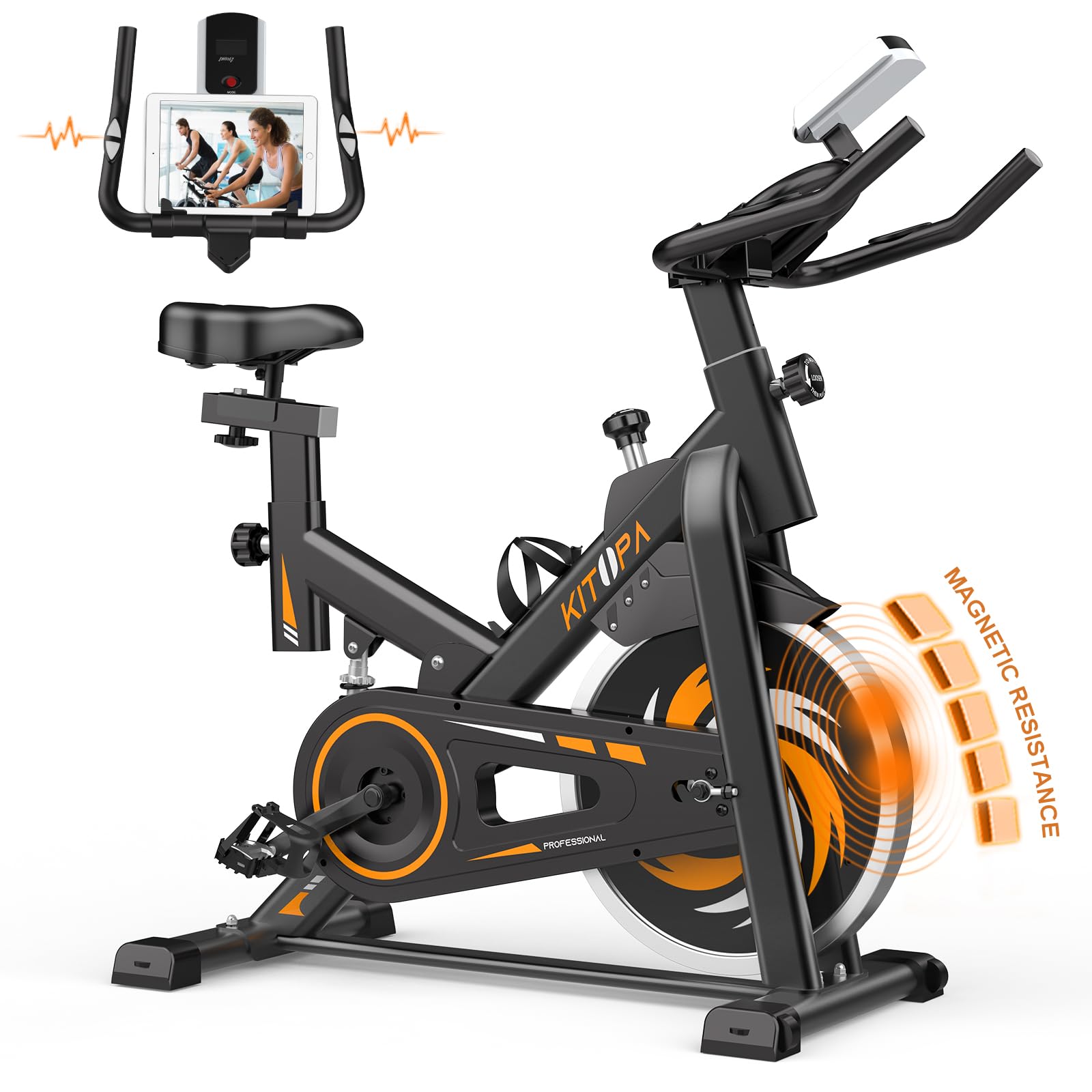 Kitopa Exercise Bike, Magnetic Resistance Stationary Exercise Bikes for Home Use, Quiet Fitness Cardio Workout Spin Bike for Home Training