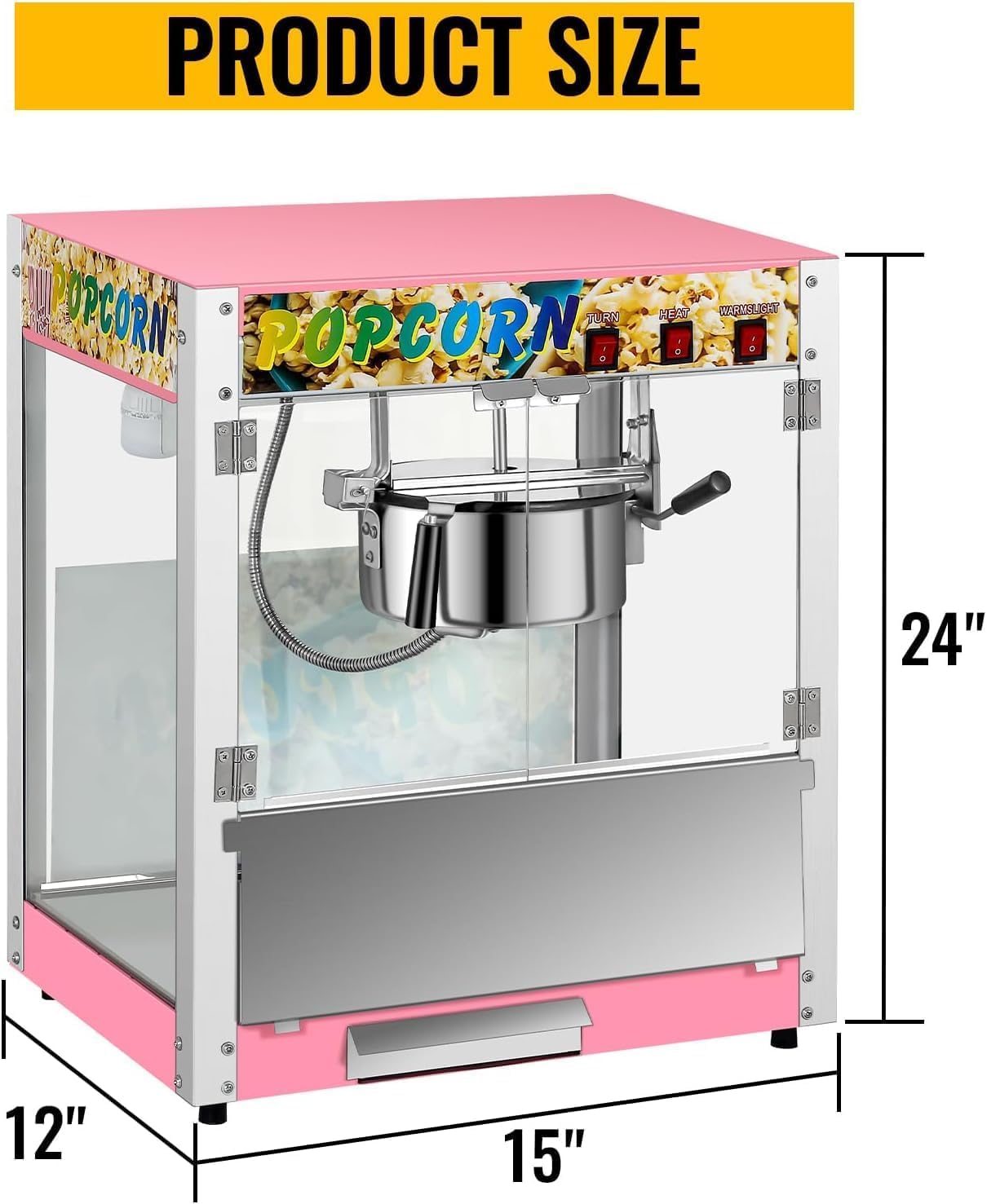 Commercial Popcorn Machine, 8 Oz Kettle, 850 W Countertop Popcorn Maker for 48 Cups per Batch, Theater Style Popper with 3-Switch Control Steel Frame Tempered Glass Doors (Pink, 8OZ)