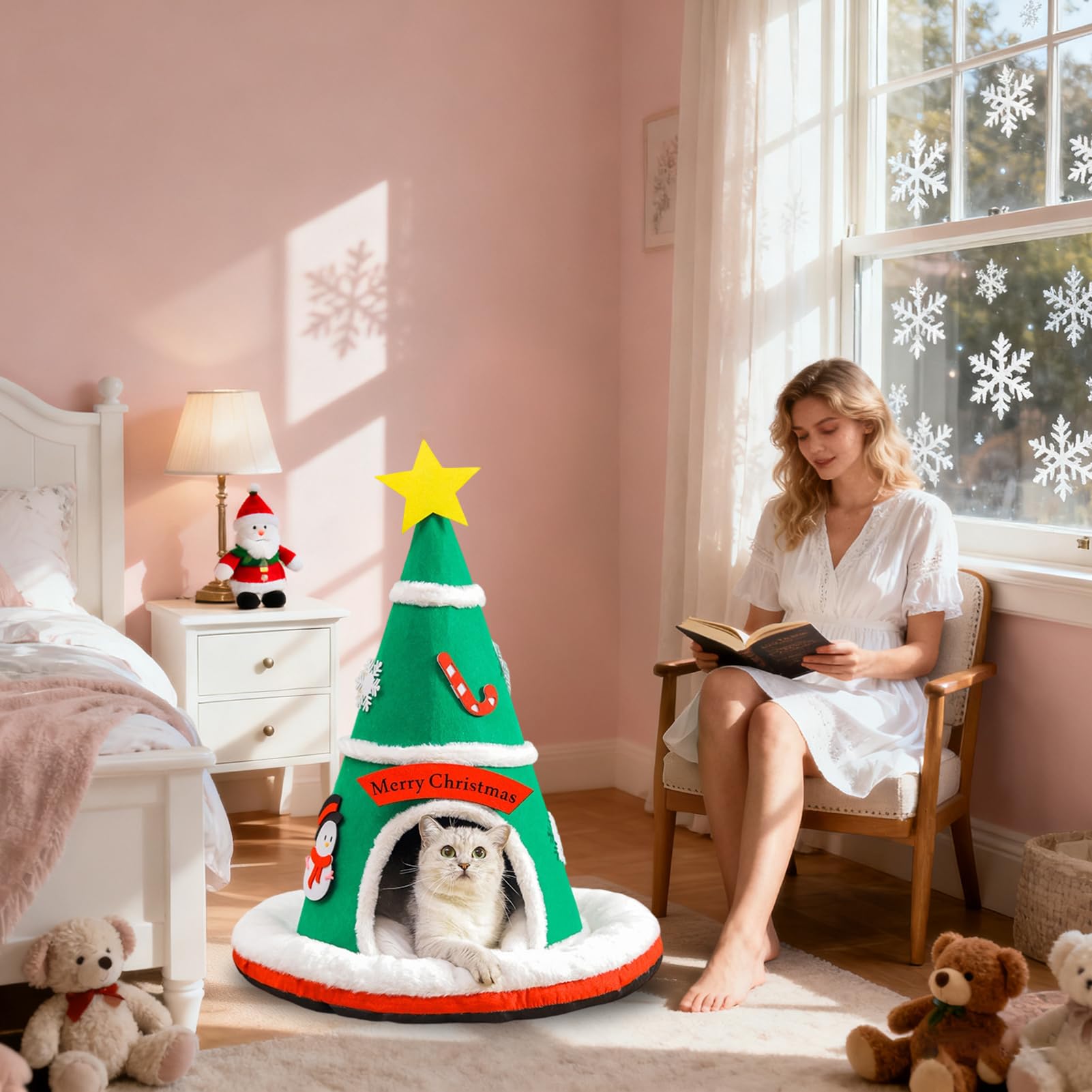 Cuccia Gatti Chiusa Albero di Natale Antiscivolo Lavabile | Grande Cuccia Per Gatti E Cuccioli Per Cuccioli Cani Piccoli Decorazione Casa Camera Da Soggiorno Feste Inverno Vacanze