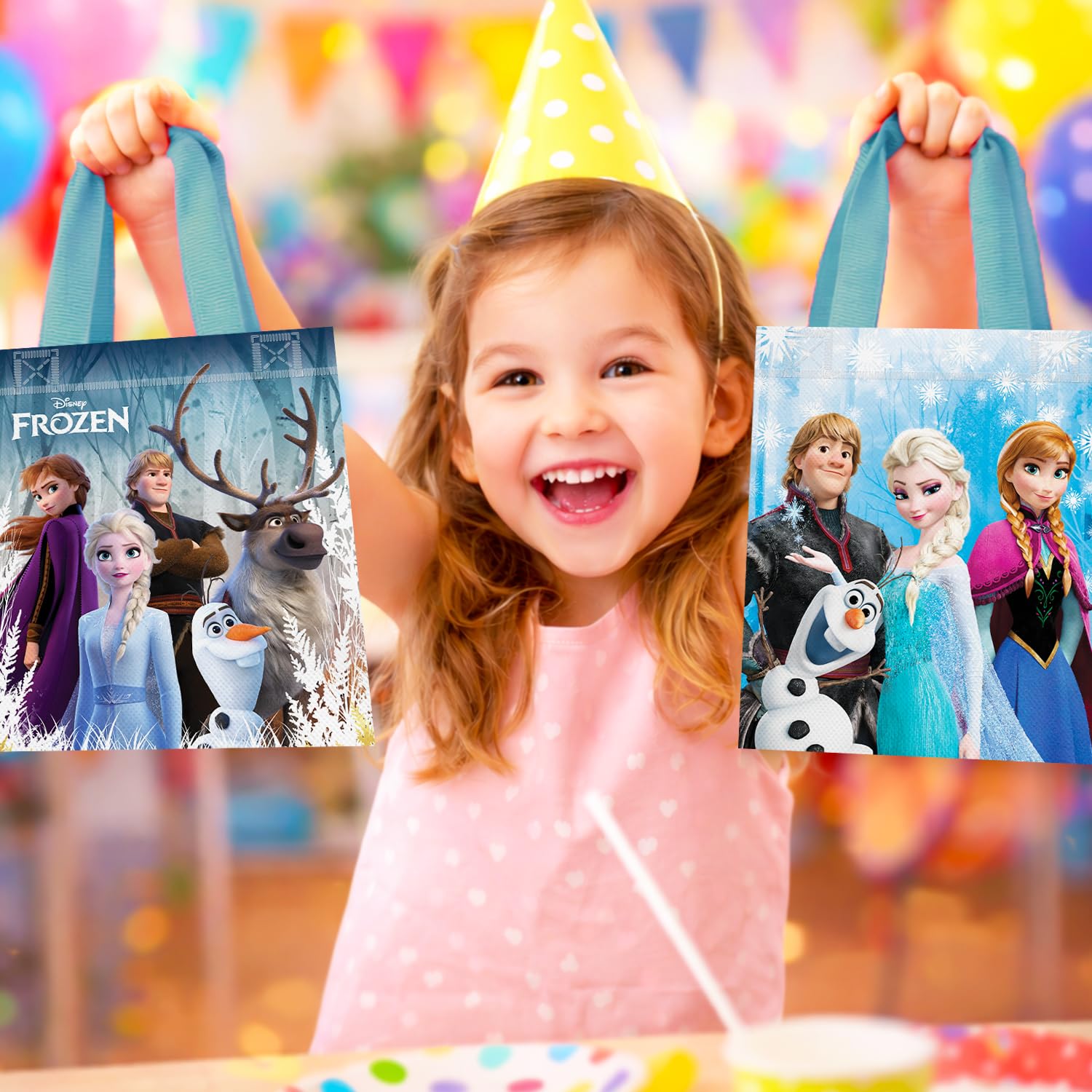 Disney Juego de bolsas de regalo de fiesta de Frozen – Paquete de 24 bolsas de regalo de fiesta de congelado de 8 pulgadas para niños, mini bolsas reutilizables a granel | Suministros de fiesta de