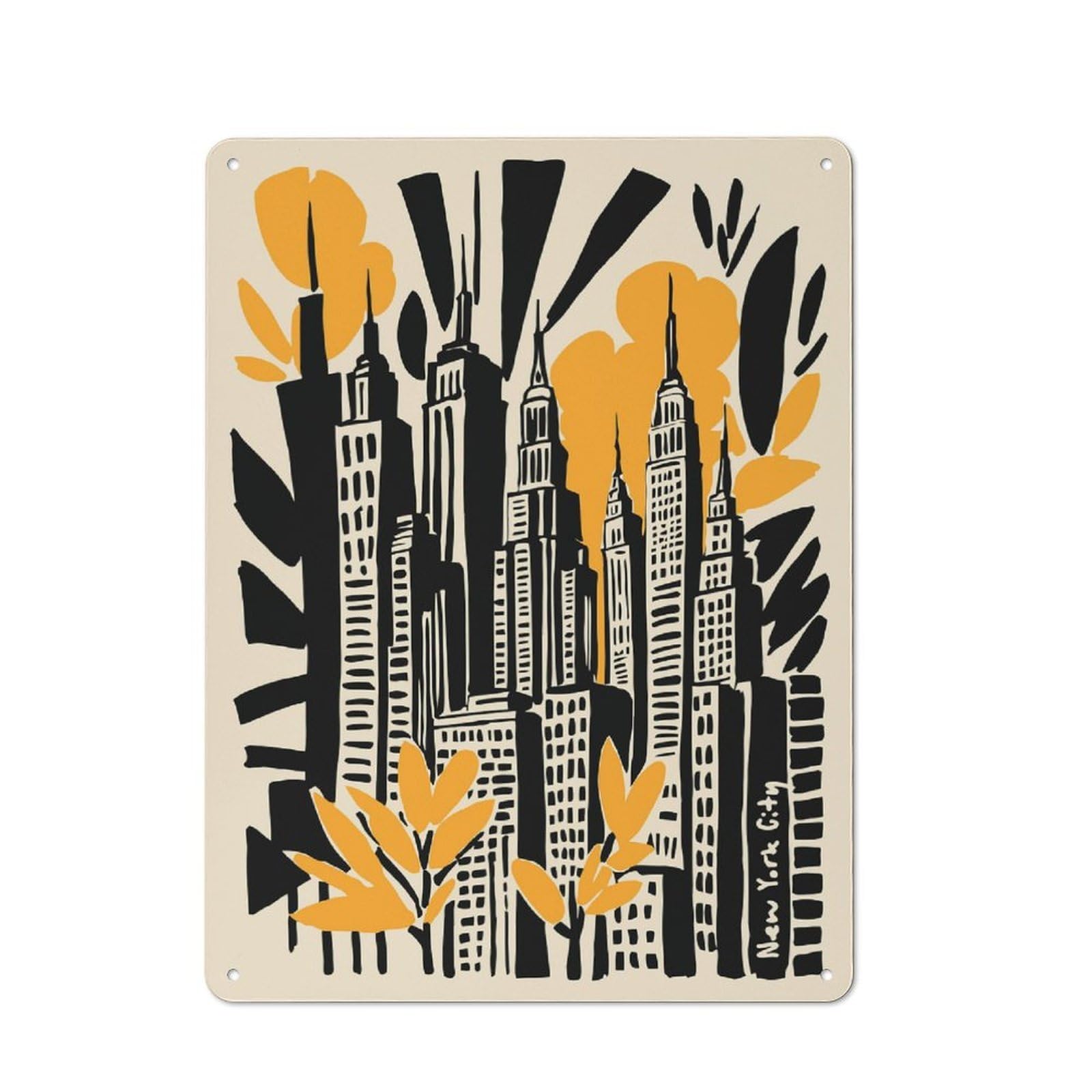 Junmoney Style-1 New York Cityscape Art Print Casual Metal Wall Decor 40X30cm, Rustic Tin Sign For Patio Bar, Workshop, Shed Or Kitchen