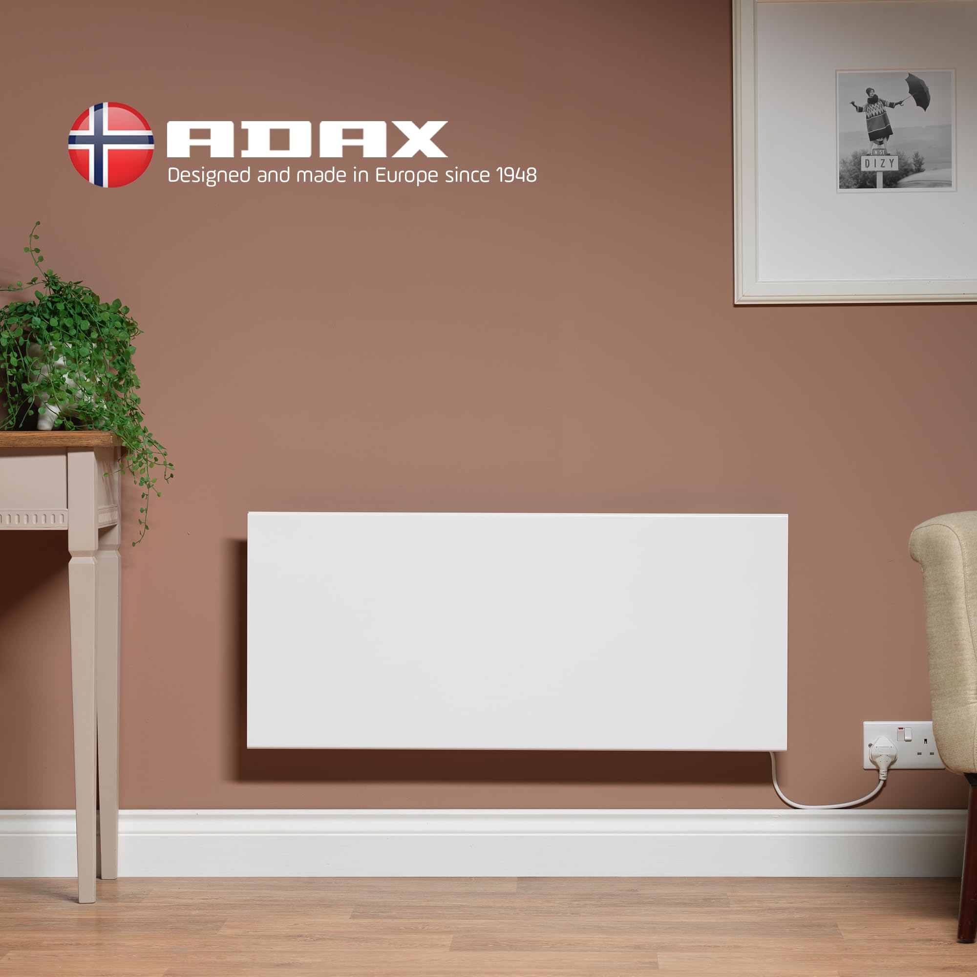 ADAX Neo Wifi Elektryczny Grzejnik Panelowy/Konwektor Z Czasownikiem, Termostatem, Sterowaniem Głosowym, Odporny Na Rozbryzgi, Montaż Ścienny (Biały, 1000W)