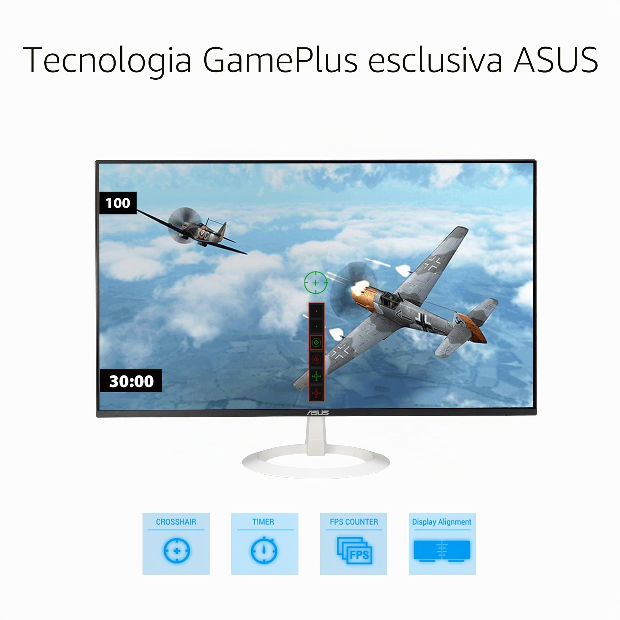 ASUS VZ24EHF-W Monitor Gaming Eye Care 24” pollici (23,8) Full HD (1920x1080), IPS senza cornice, 100 Hz, Adaptative-Sync, Tempo di risposta 1 ms (MPRT), HDMI, Filtro Luci Blu, Antisfarfallio, Bianco