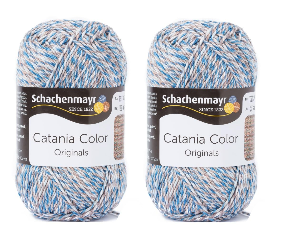 2 Balls Schachenmayr Catania Color Mercerized Cotton Yarn, Multicolor Rainbow Soft Yarn for Crocheting and Knitting, Variegated Cotton Fine Sport Yarn for Craft (222)