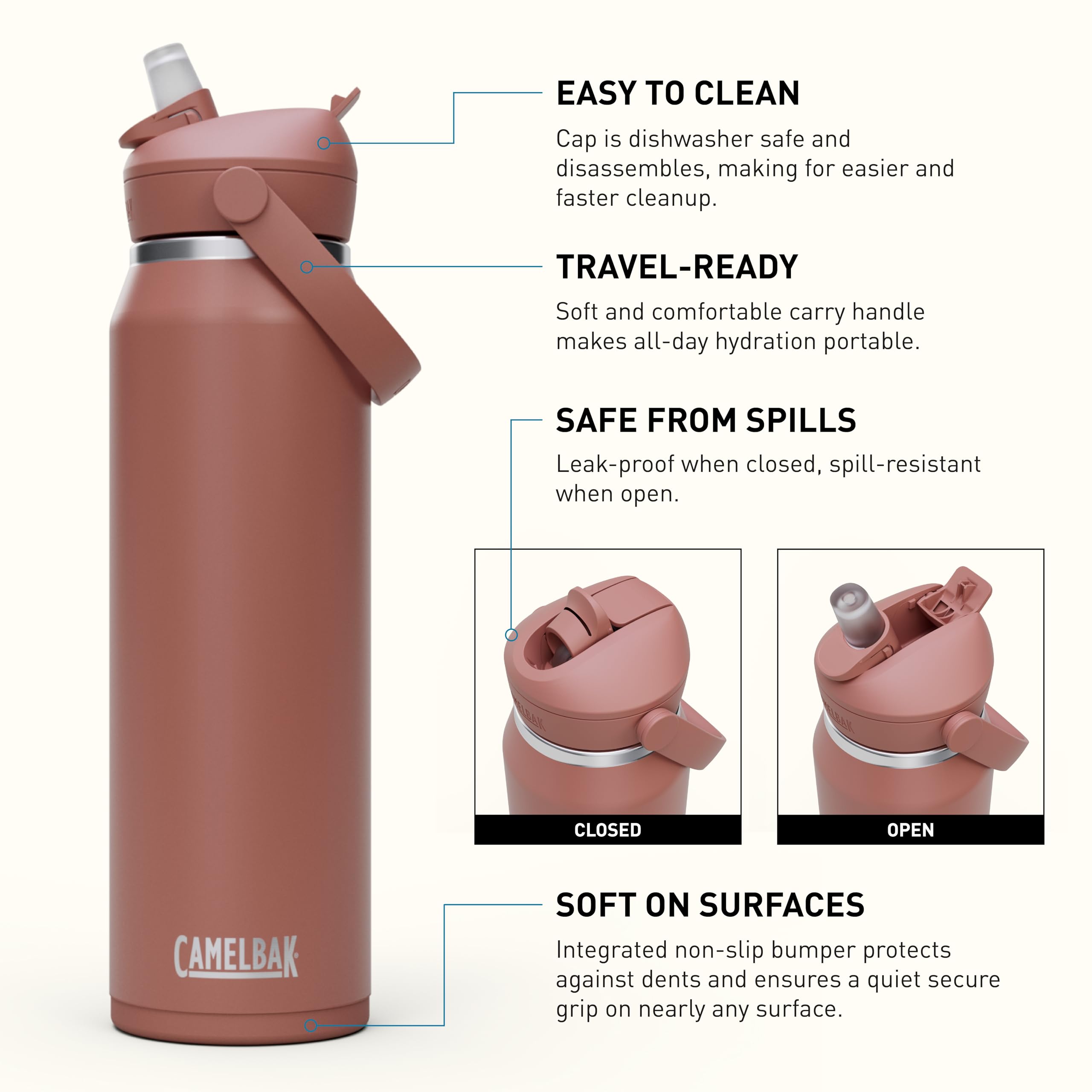CamelBak Thrive Flip Straw Isolierte Edelstahl-Wasserflasche Sierra Red, 907.2 g
