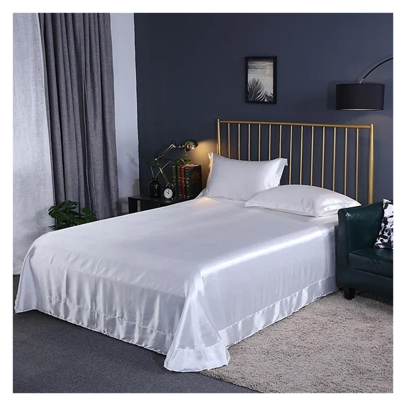Drap satin drap de lit en soie de mûrier avec taie d'oreiller luxe 3 pièces