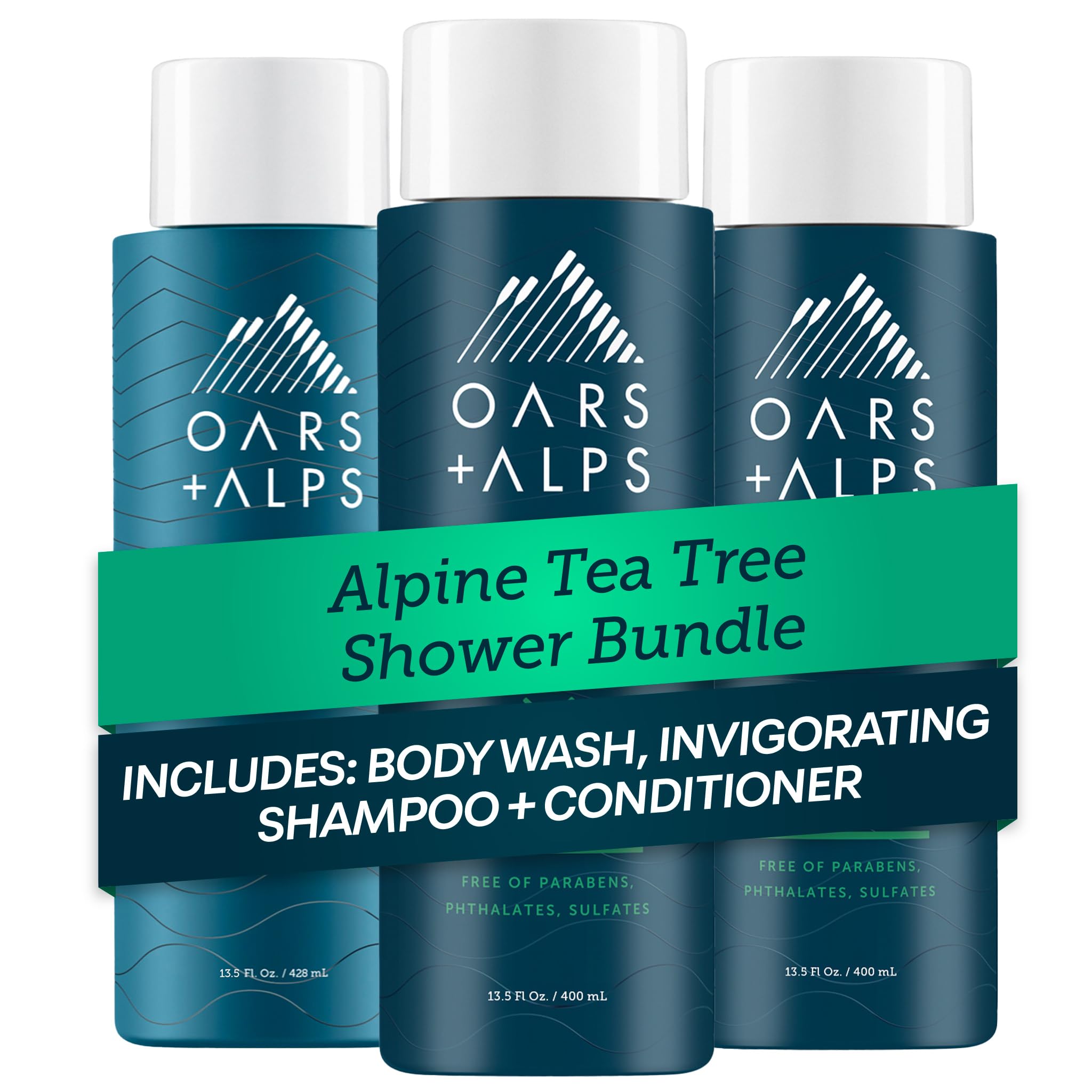 Mens Sulfate Free Hair Shampoo, Conditioner, and Body Wash Kit, Hair and Skin Care Infused with Witch Hazel and Tea Tree Oil, Alpine Tea Tree Scent (ATT-SH-BB)
