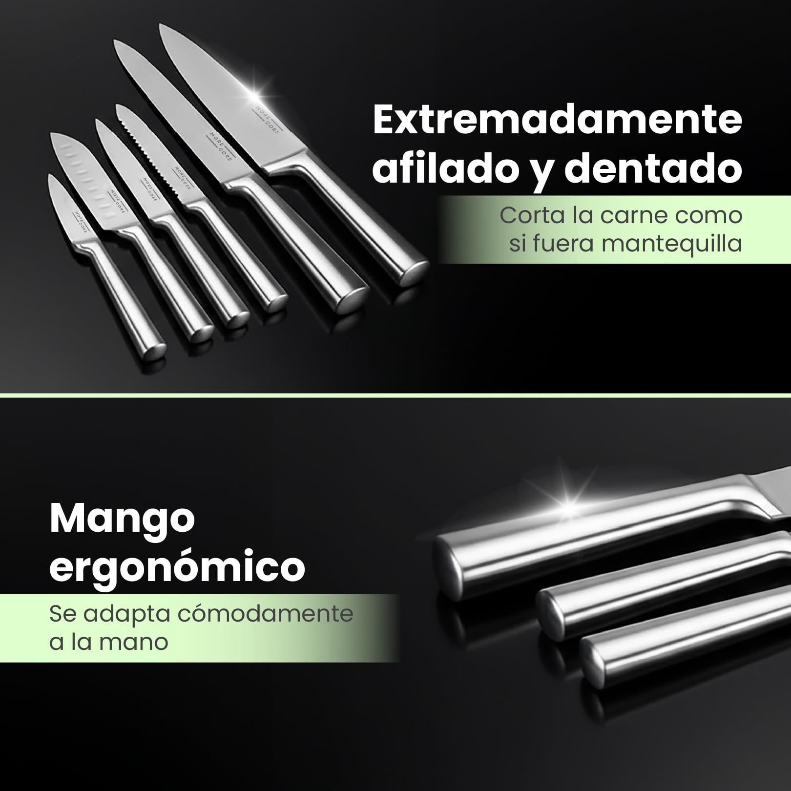 MoreCore Juego de Cuchillos de 14 Piezas, Bloque de Cuchillos con Afilador Integrado, Acero iInoxidable Alemán, Juego de Cuchillos de Chef con Bloque, Cuchillo de Cocina Profesional y Tijeras, Apto Pa