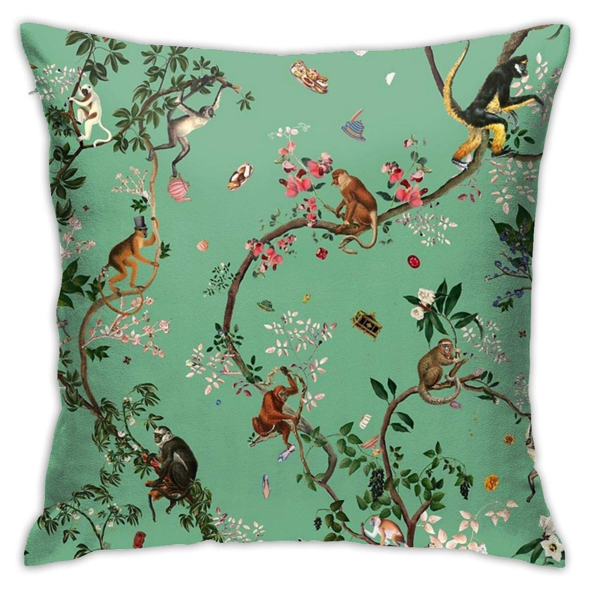 BLUBLU Cute Throw Pillow Cover 18"X18", Double Side Design Bolster Pillowcase, Decorative Cushion Pillow Case for Car Sofa Theme Brithday Party Bedroom Decor Kid Girls Boys (Monkey World On The Tree)