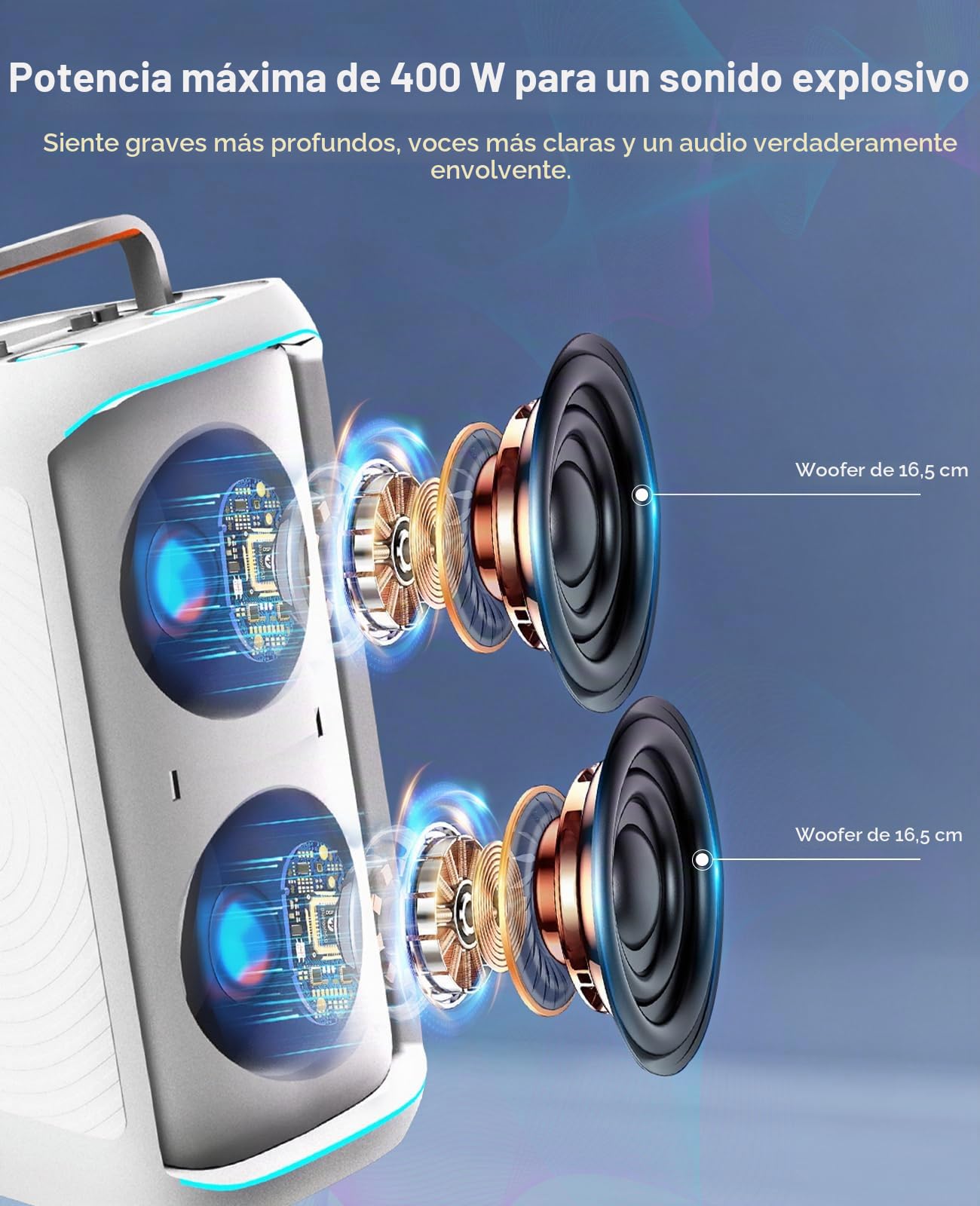 GKD61 Máquina Karaoke Adultos 2 Micrófonos UHF Inalámbricos, Sistema de 400W Pico, Subwoofers Duales de 6,5", Altavoz Bluetooth Portátil para Fiestas, Mando, Control de Graves y Agudos para Exterior
