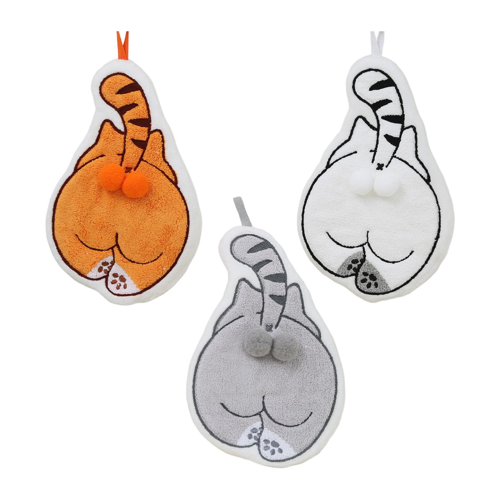 JSGHGDF 3 Piece Funny Shape Hand Towels with 3D Furry Ball Premium Corals Fleece Fabric Absorbent Hanging Towel for Home Hanging Kitchen Towels