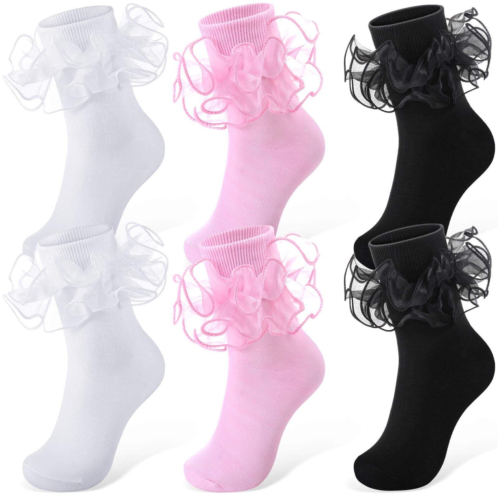 Geyoga 3 Pair Women Big Ruffle Calf Socks