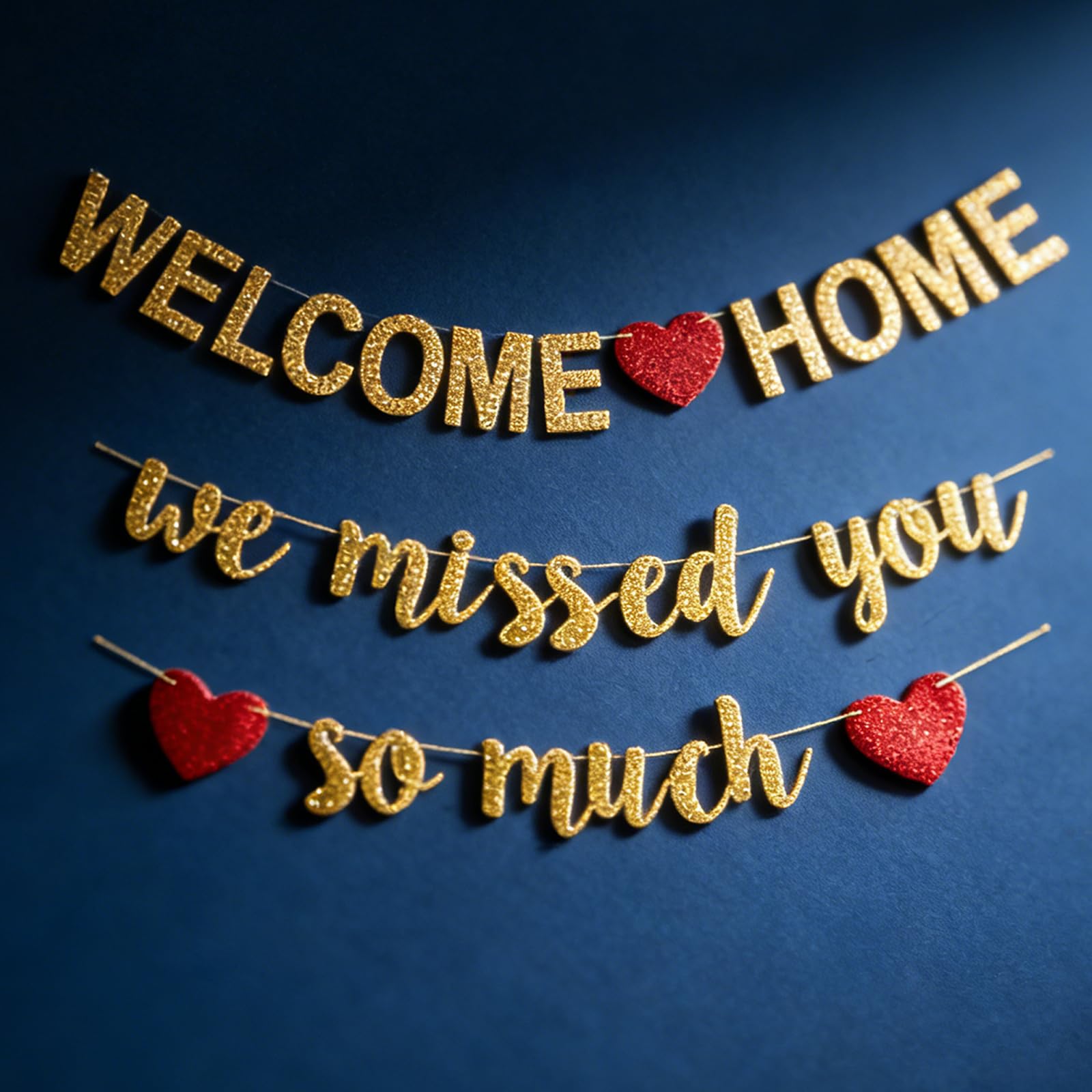 Welcome Home Decorations, Glitter Banner 2 Pack, Reusable Welcome Home Sign for Party Wall Decor, Gold Welcome Banner for Retirement Housewarming Family Reunion