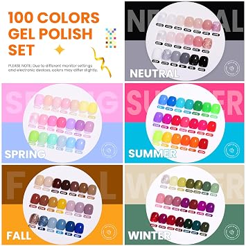 Beetles 110 PCS Gel Nail Polish Set, 100 Colors Infinite Inspiration All Season Red Brown Green with Blooming 15ml Clear Uv Led Blossom Fall Halloween Nails for Spreading