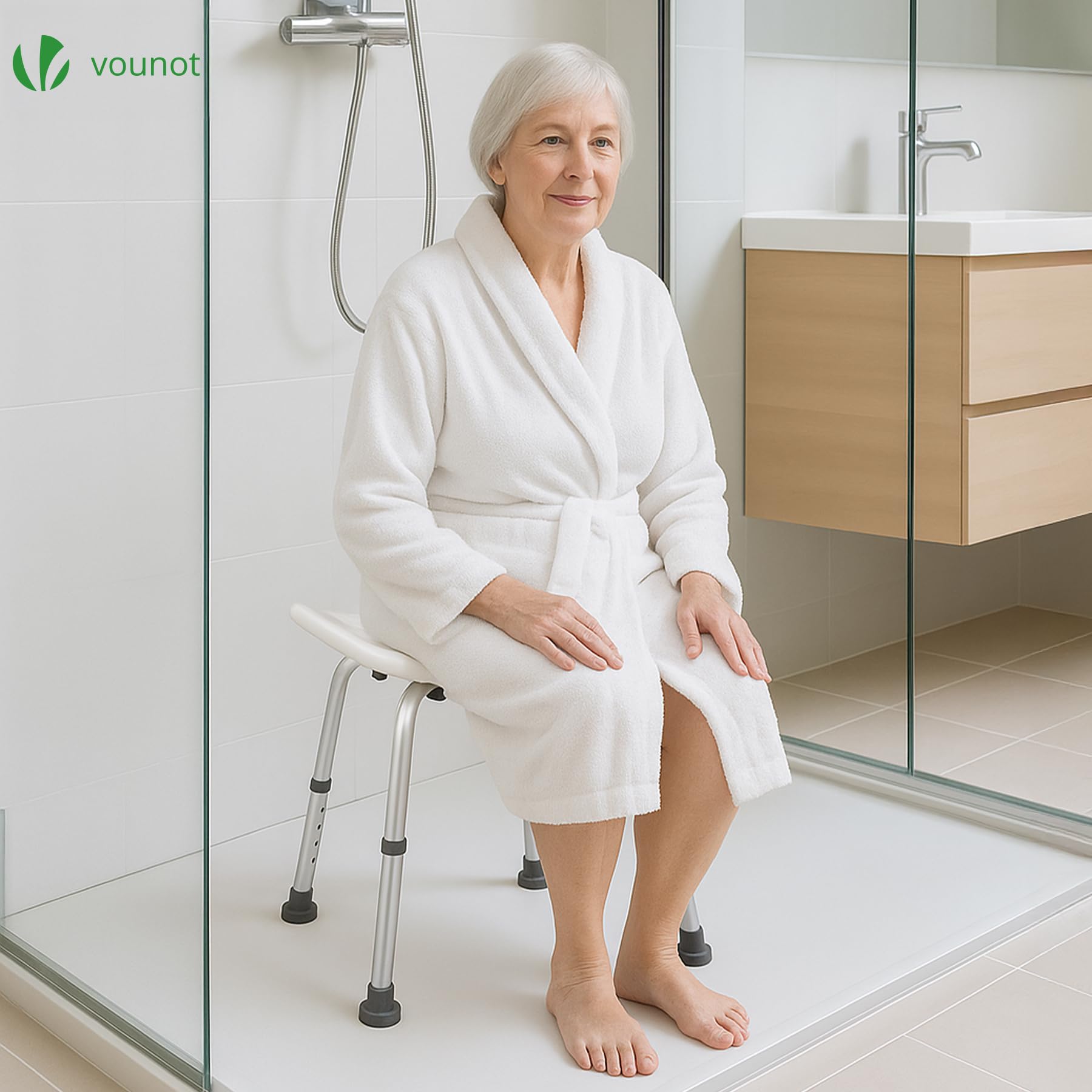VOUNOT® Taburete de Ducha Altura Regulable 38-52 cm, Asiento de Baño con Patas Antideslizantes, Ayuda para Personas Mayores y Discapacitados, Carga máx. 136 kg, Blanco