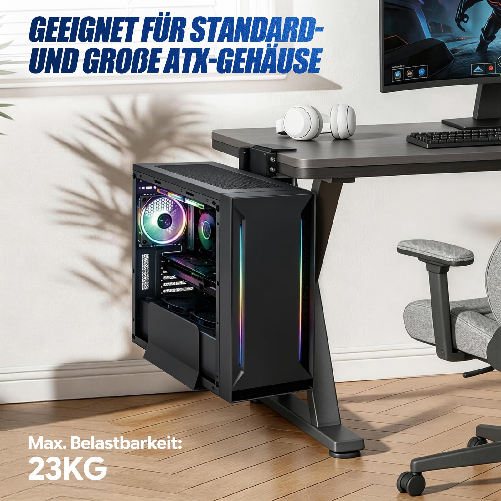 PC Halterung Unter Schreibtisch Ohne Bohren, Einstellbare 37-57cm Höhe