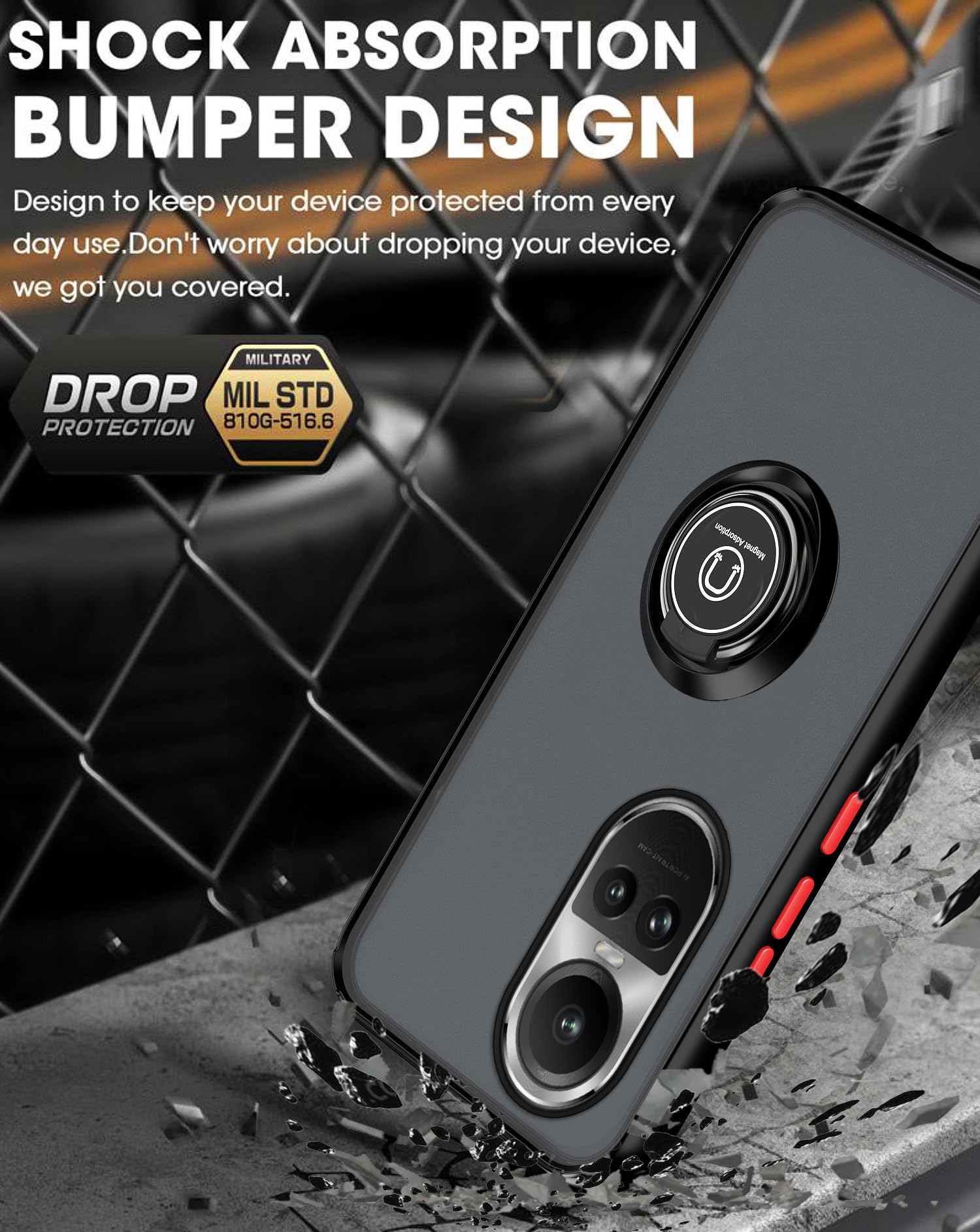 XINYEXIN Cover Per Huawei Nova 10 SE Con Anello Porta 360° - Traslucida Antiurto, Militare, Colore Verde Militare, PC + TPU - 3