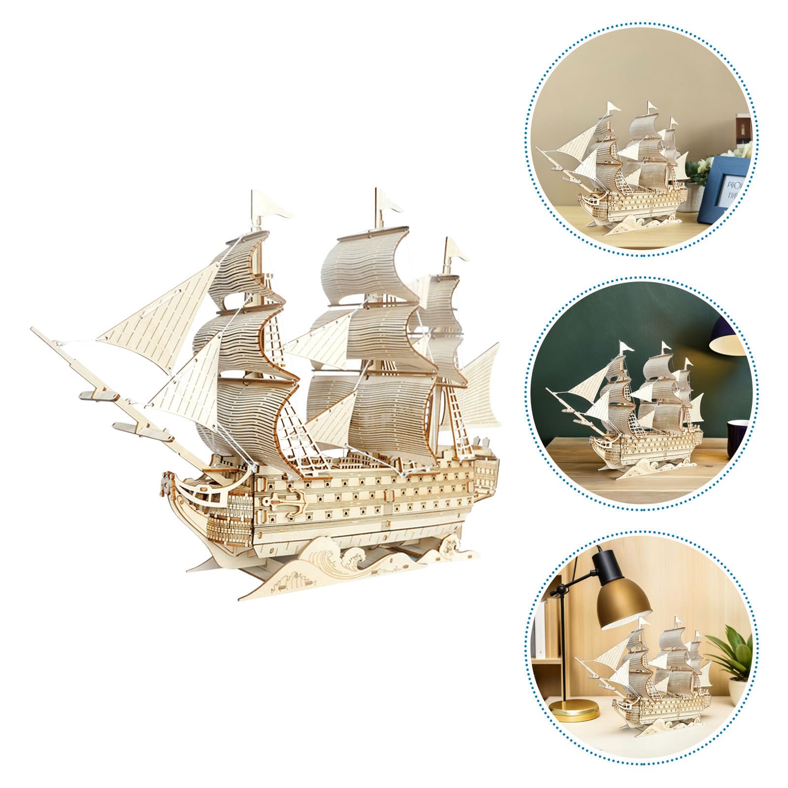Alipis Maqueta de Barco de Madera 3d DIY para Adultos, Modelo de Barco Vela Antiguo sin Pintar, Kit de Construcción de Maquetas Náuticas para Decoración de Mesa Inspirada Océano, Adorno