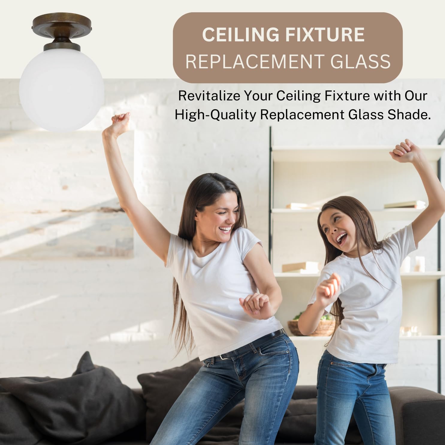 White Opal Ceiling Light Fixture Glass Globe 6" x 6" - Fan Light Covers - Glass Shade Lamp Replacement For Ceiling Fan Light Kits Or Flush Mount Ceiling Light Opal White Finish For Soft Light (white)