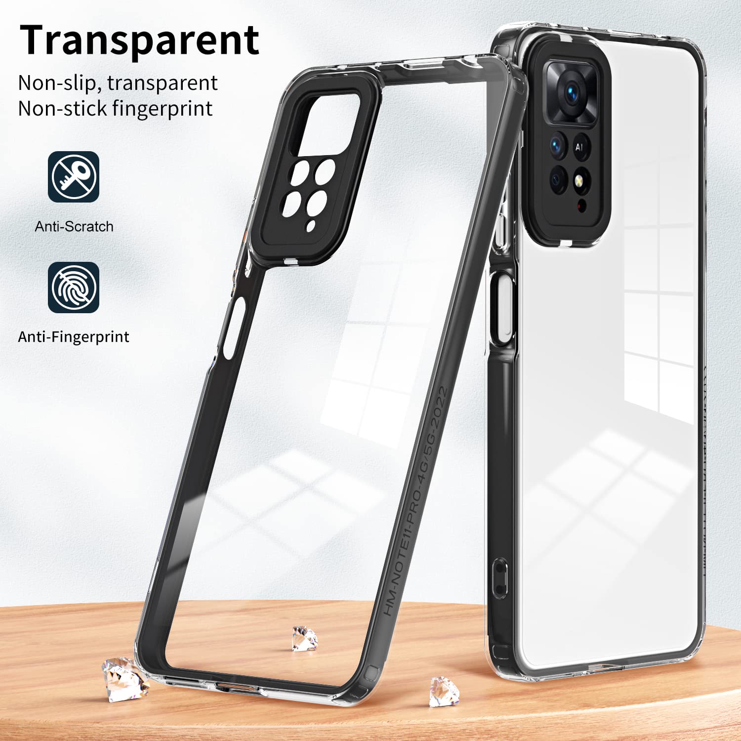 XINYEXIN Cover Trasparente Per Xiaomi Redmi Note 11 Pro 4G/5G | Bordo Colorato, TPU+PC, Antiurto, Nero