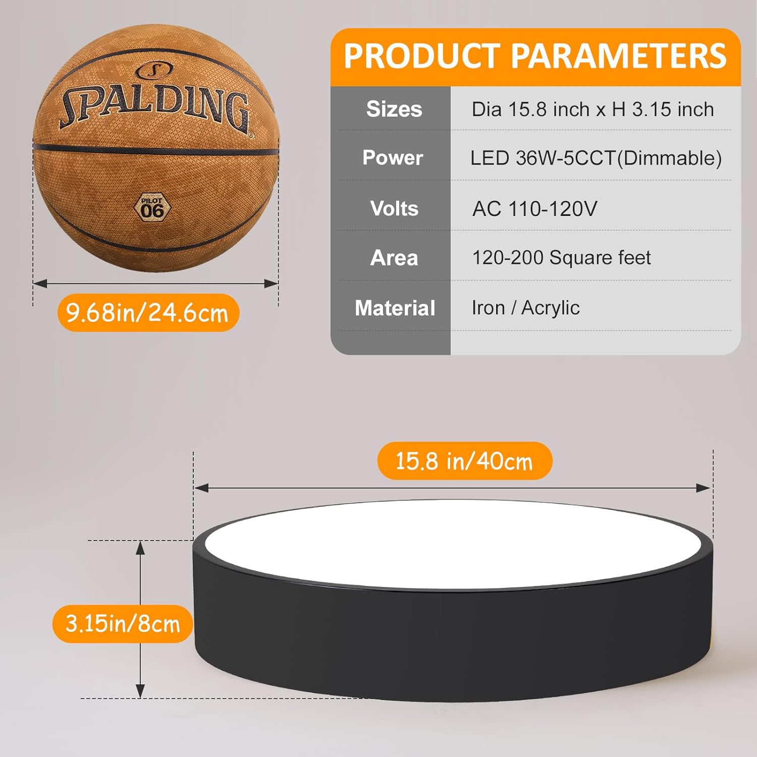 Dimmable LED Flush Mount Ceiling Light, 5CCT Modern Round Close to Ceiling Lighting Fixtures, Minimalist Black Ceiling Lamp for Bedroom, Laundry Room,15.8 Inch