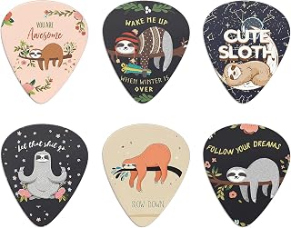 Howilath Fashion Sloth 6pcs Guitar Picks, Cute Sloth Letter Sleeping Lazy Sloths Guitar Picks 6 Pack Heavy Gauges for Bass Electric Acoustic Guitars