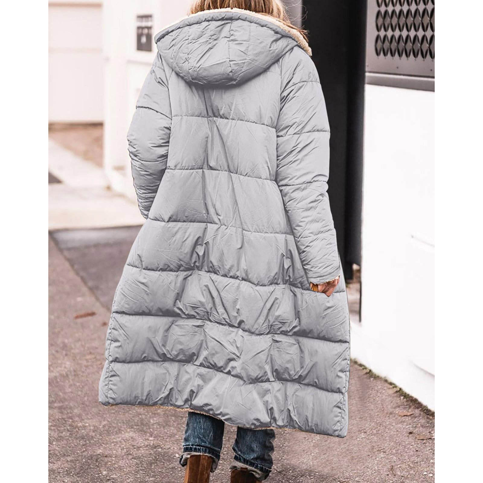 Piumino con Cappuccio a Maniche Lunghe Double da Donna alla, Caldo Cappotto Invernale Cappotto Lungo Rosso