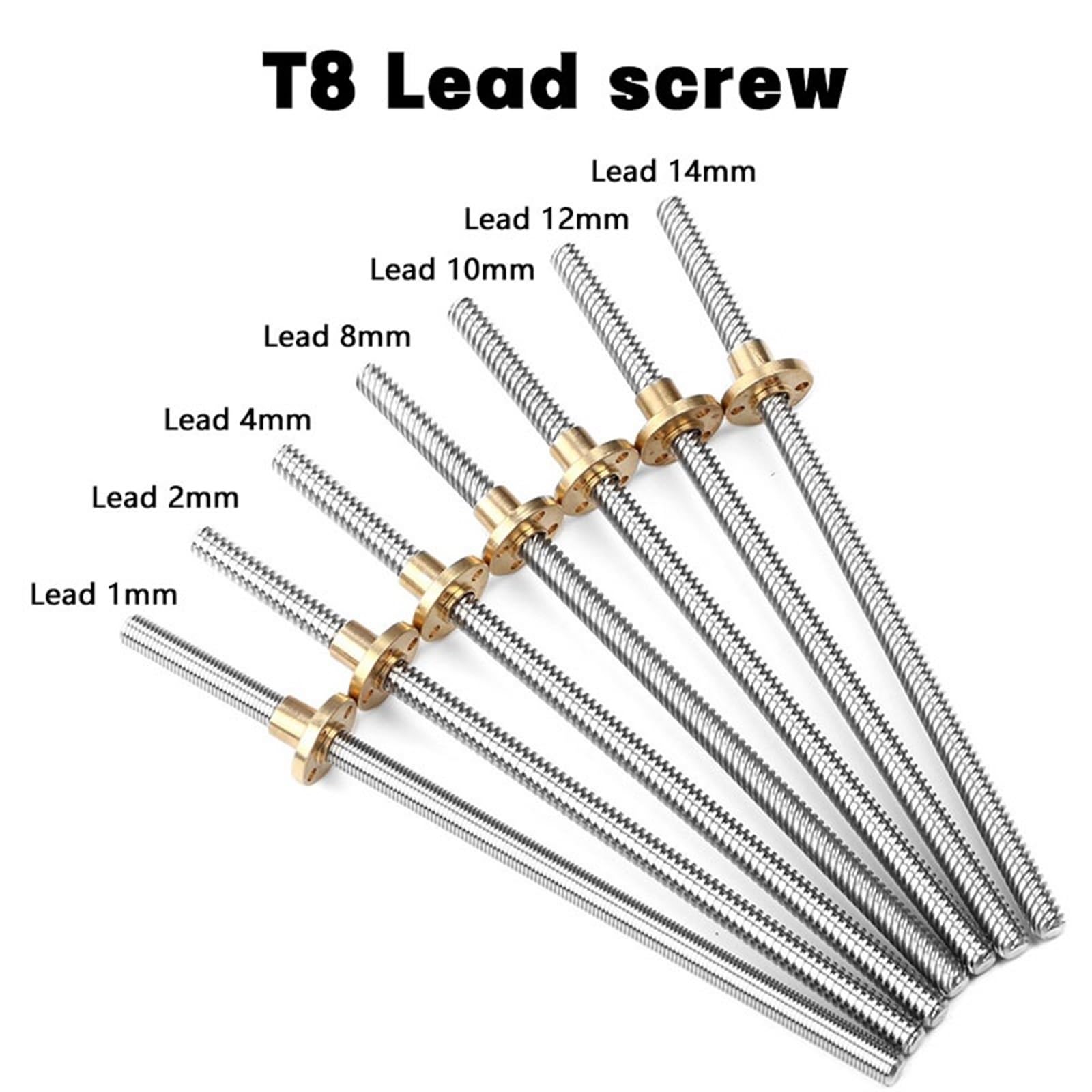 ELLANA Stainless Steel T8 Lead Screw Rod, 150mm, Silver, Fully Trapezoidal Thread, 1mm Pitch, 1mm Lead, 8mm Diameter, Flat Nut, Linear Motion Lead Screws